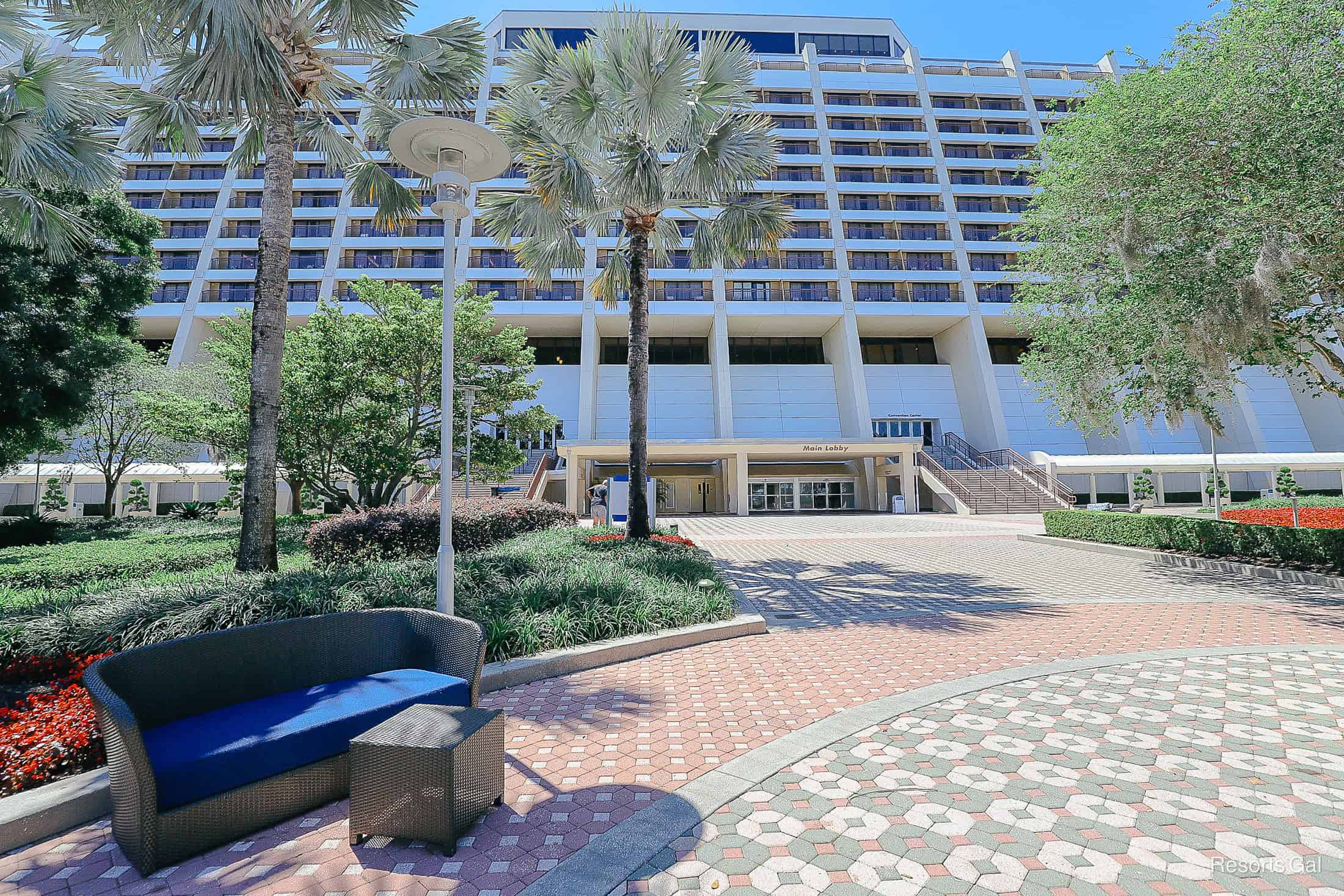 outdoor furniture with the Contemporary Resort behind it 