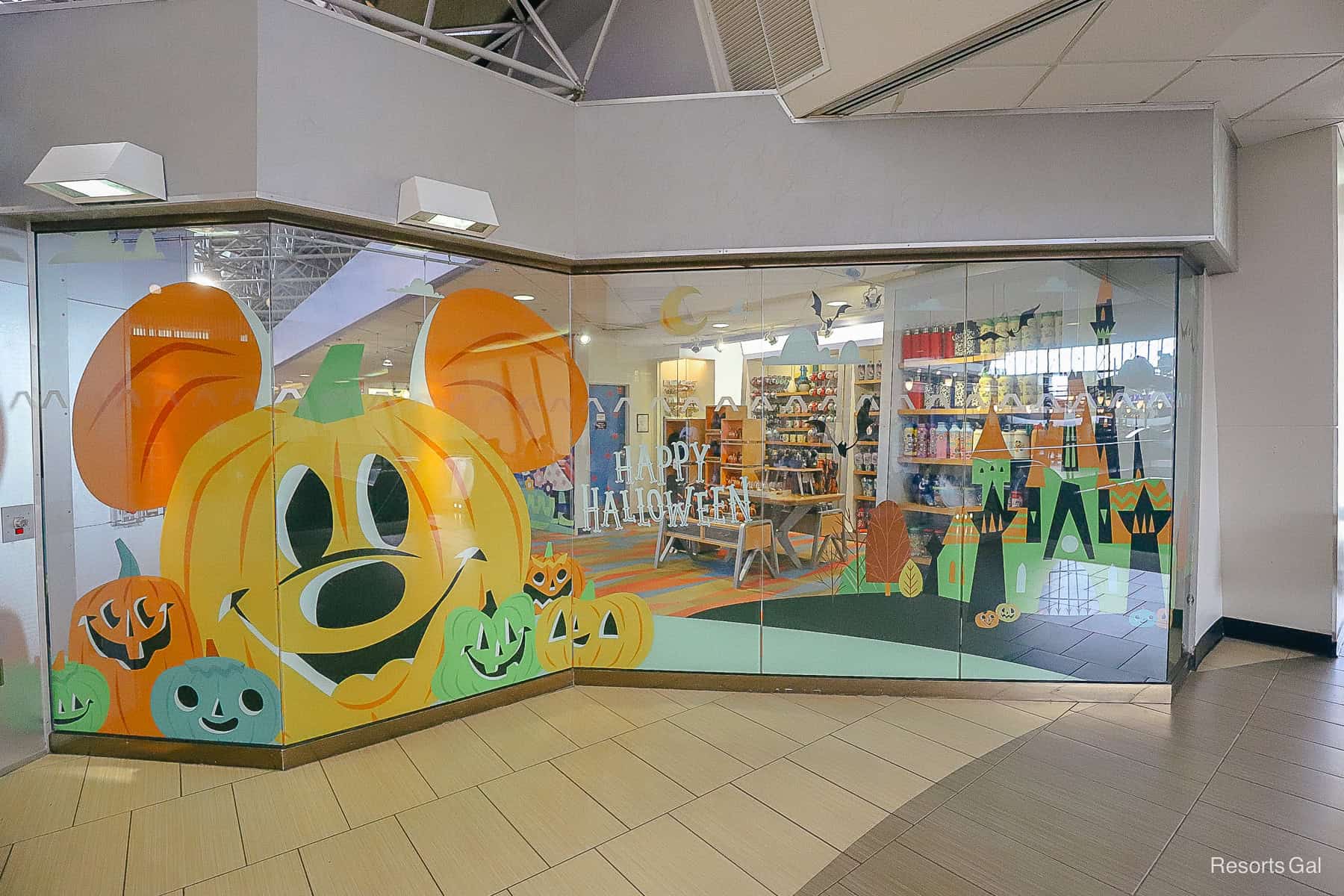 the window of the BVG at Disney's Contemporary features Halloween wraps 