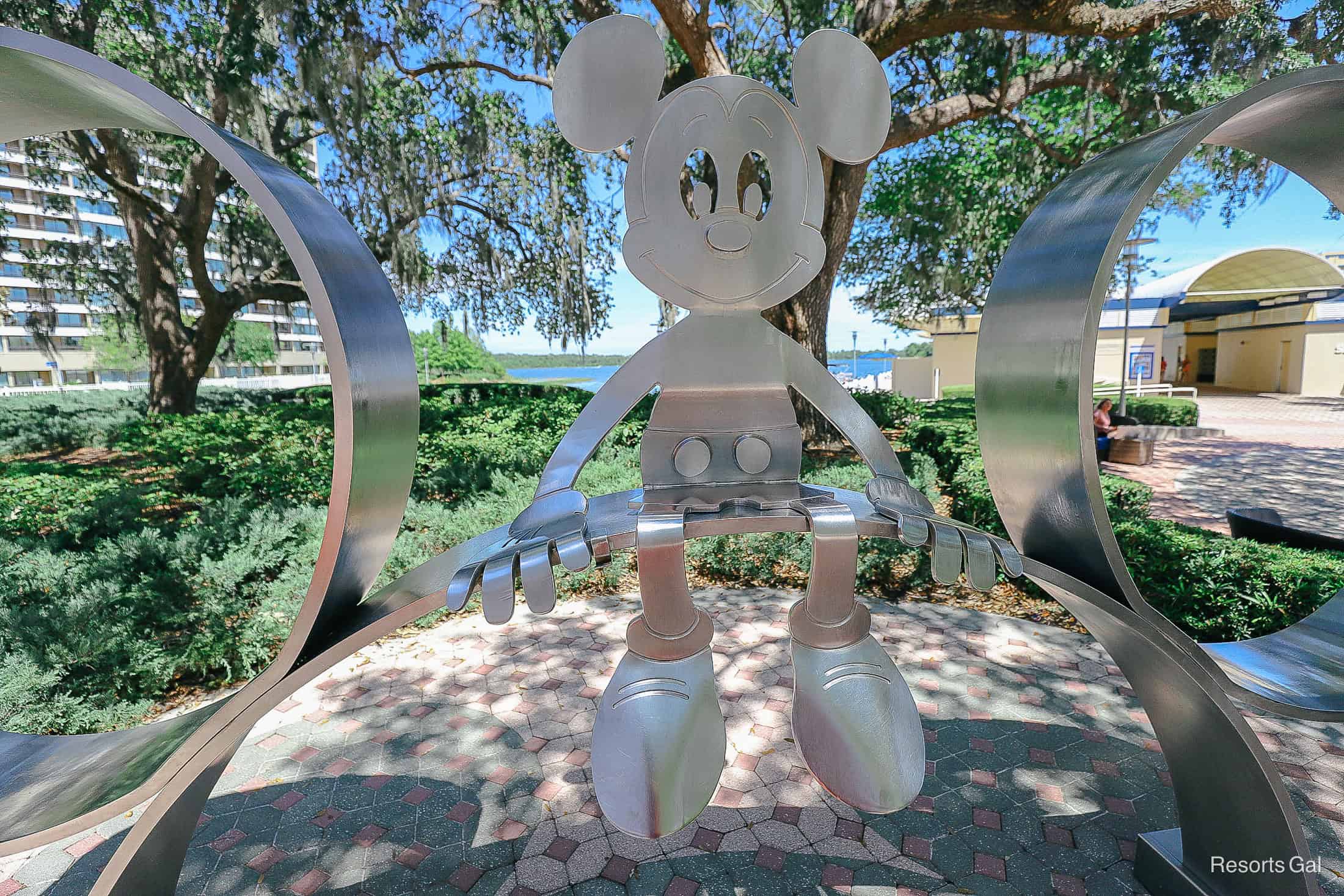 a closeup of the metal Mickey at Disney's Contemporary 