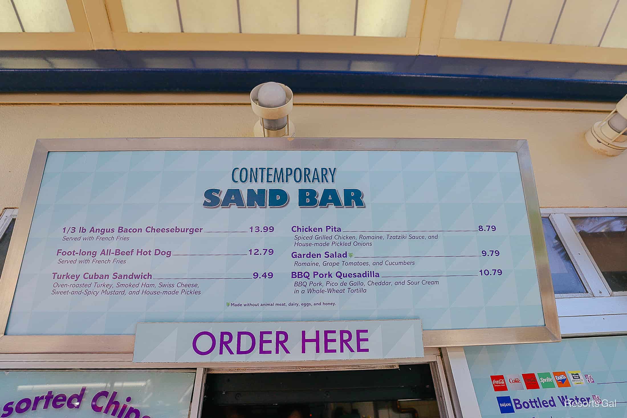 the Contemporary Sand Bar Menu 