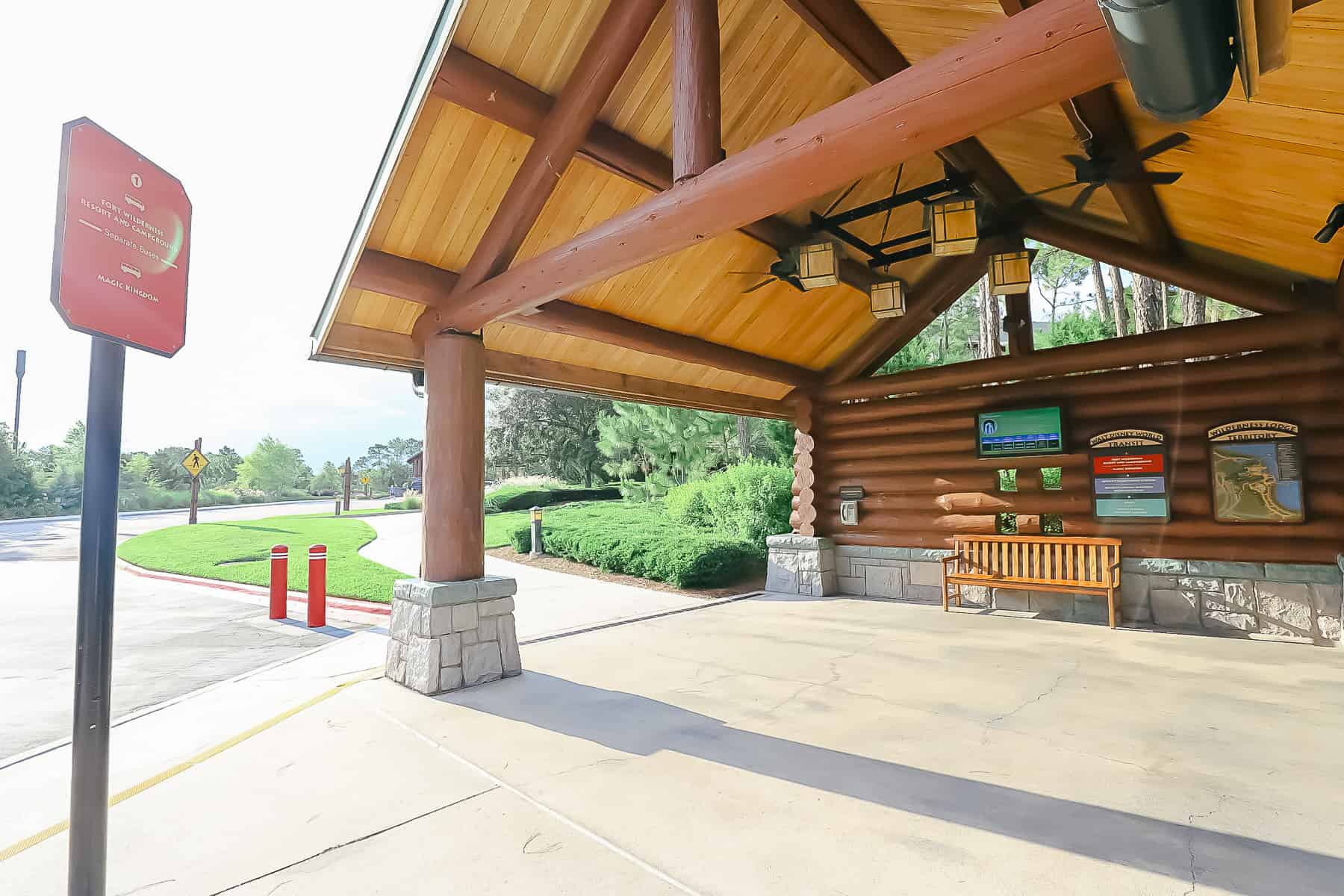 the bus stop at Disney's Wilderness Lodge 