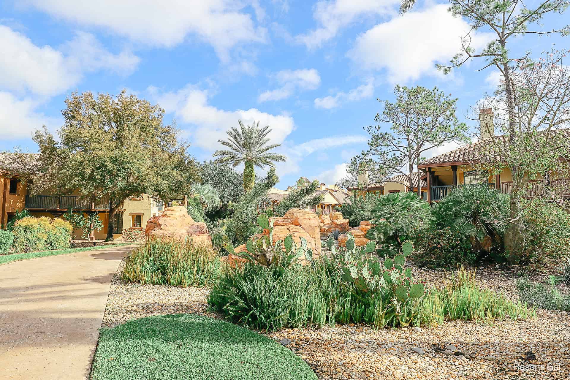 stone and dessert landscaping at the Ranchos section of Disney's Coronado Springs 