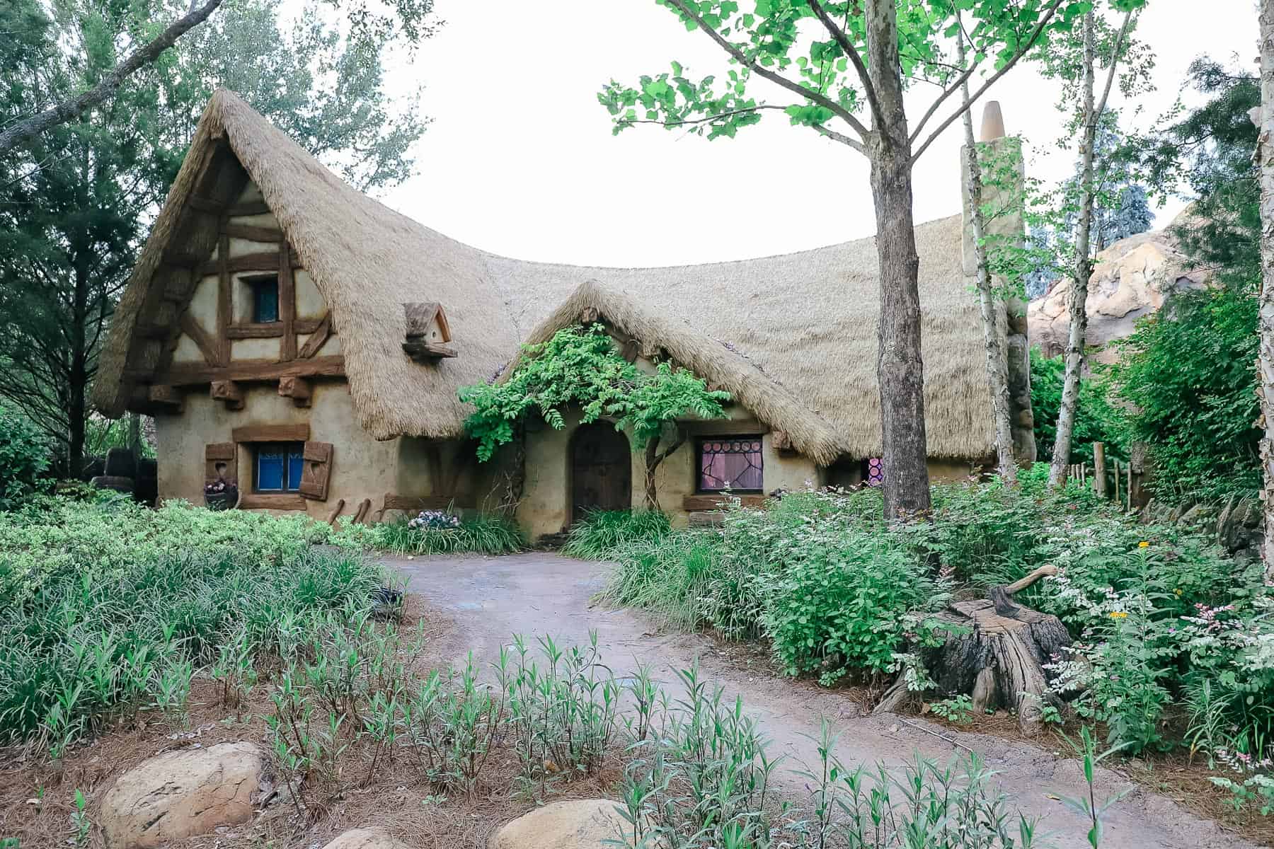 Guests can see the front of the Seven Dwarfs cottage when they exit the ride. 
