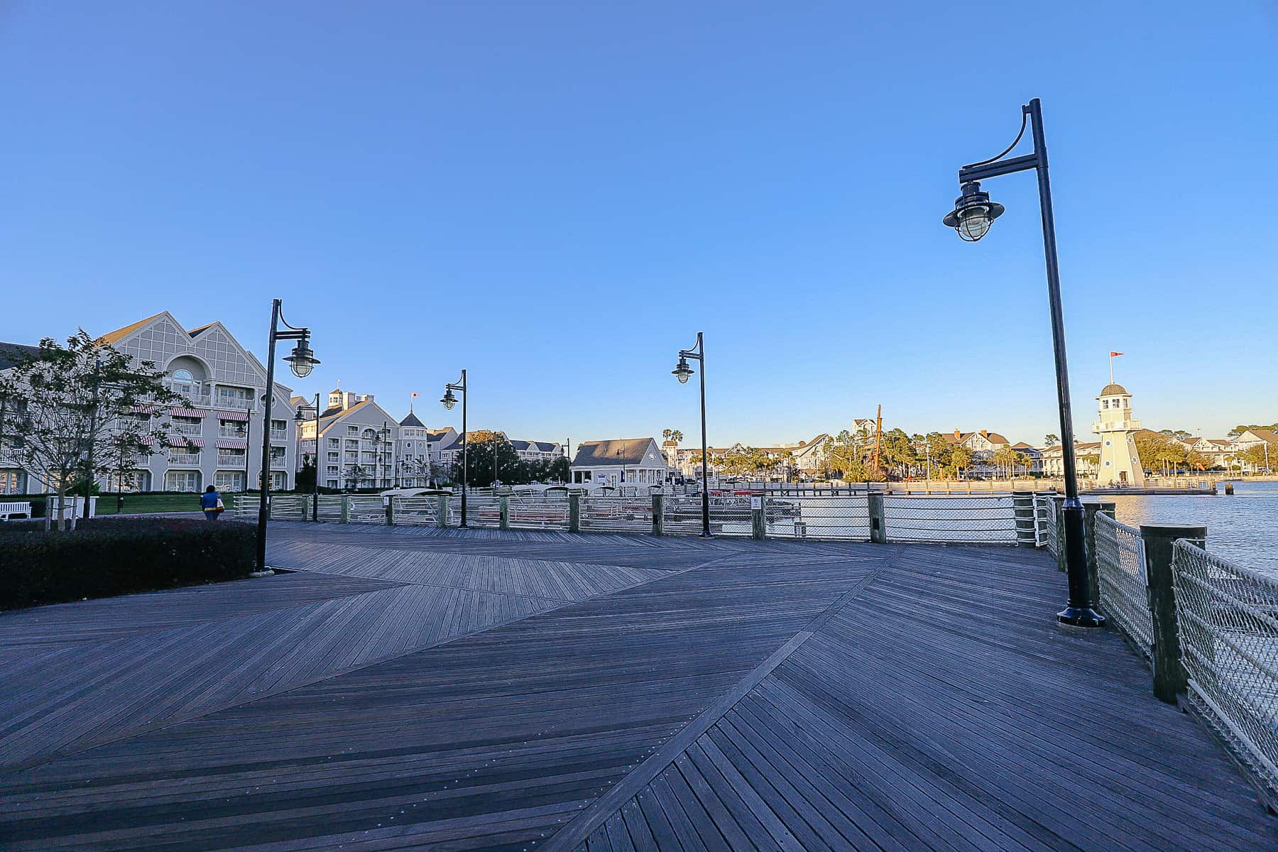 wooden plank walkway around the Yacht Club 