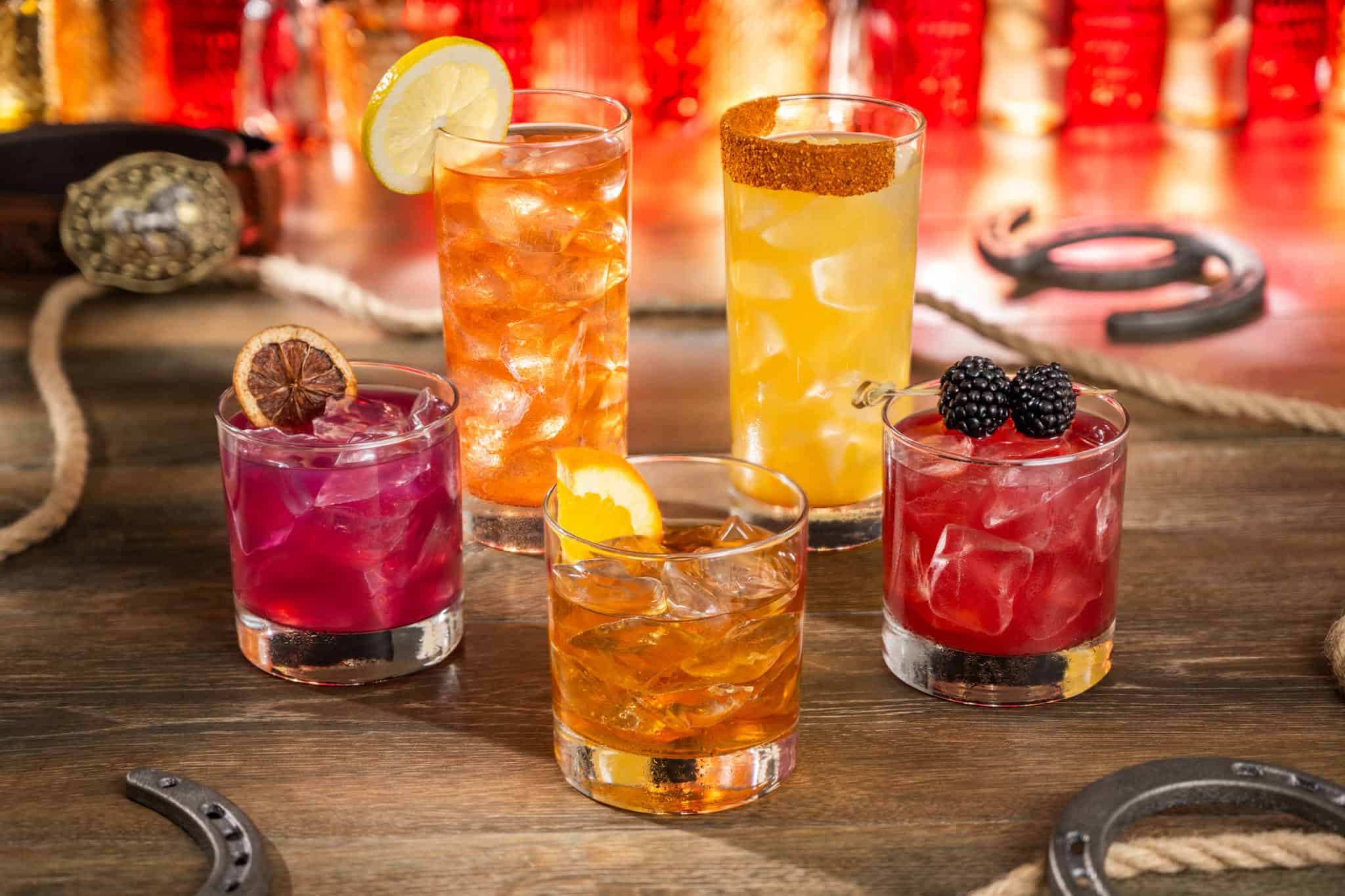 five cocktails sitting on a table representative of beverages coming to the Diamond Horseshoe pop-up
