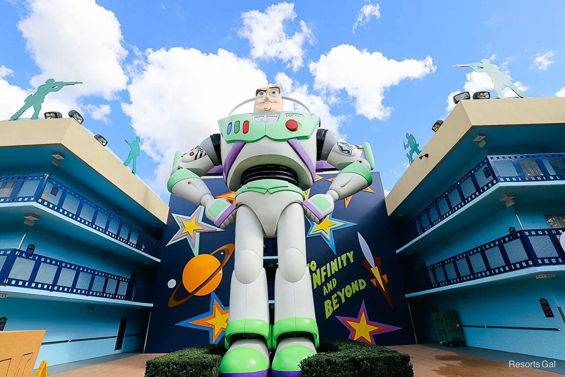 a statue of Buzz Lightyear in the All-Star Movies Toy Story courtyard 