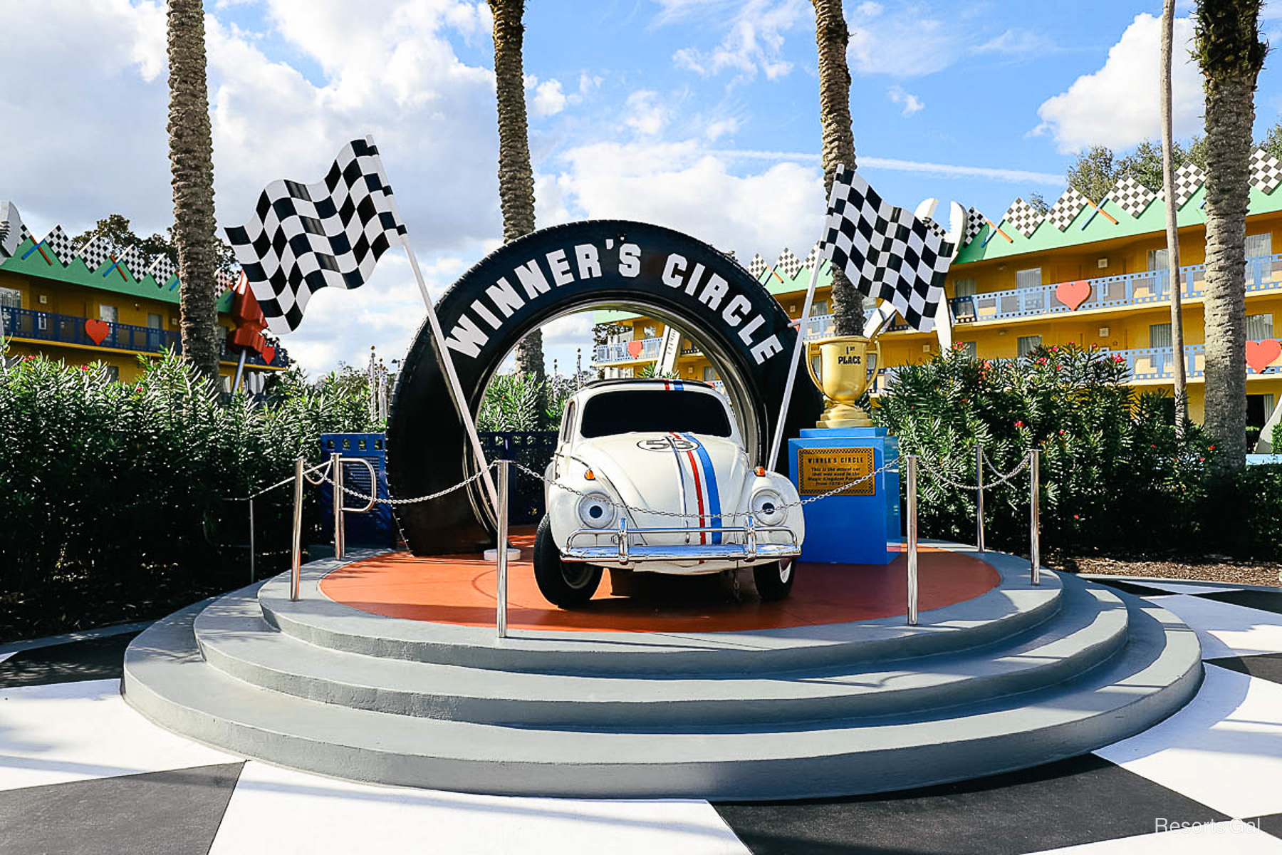 Herbie sitting on a display in the Winner's Circle of All-Star Movies 