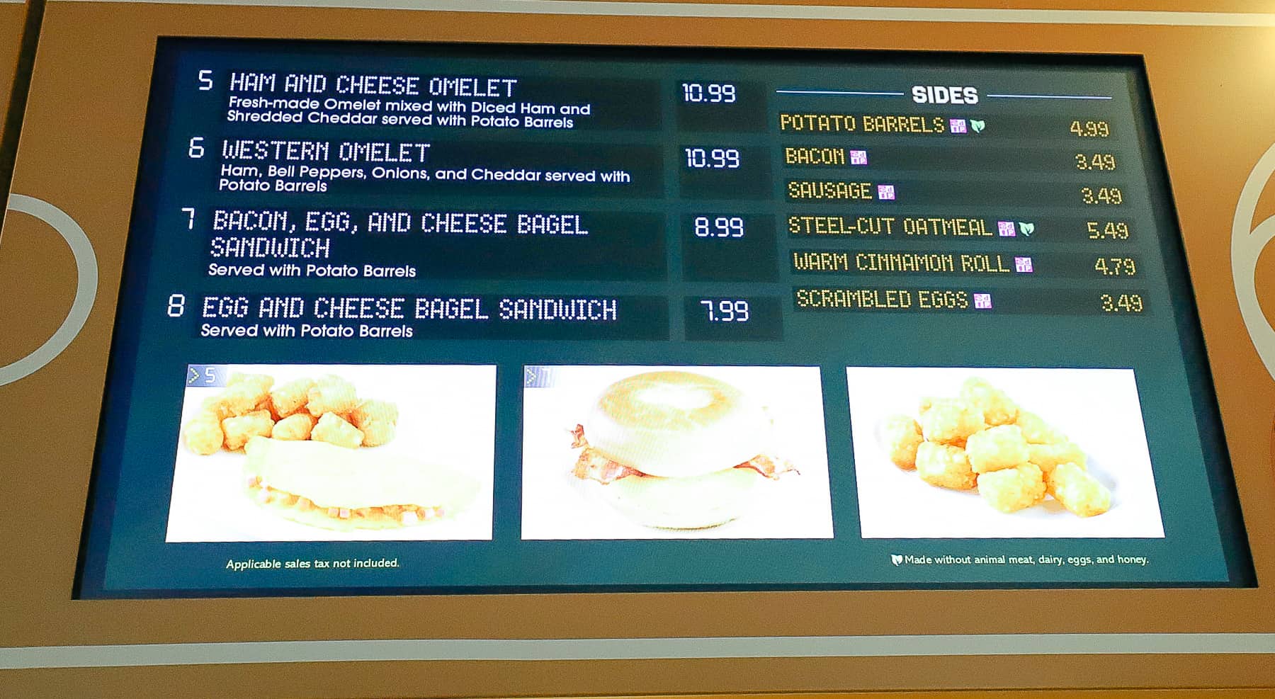 Menu Board End Zone Food Court with items containing eggs