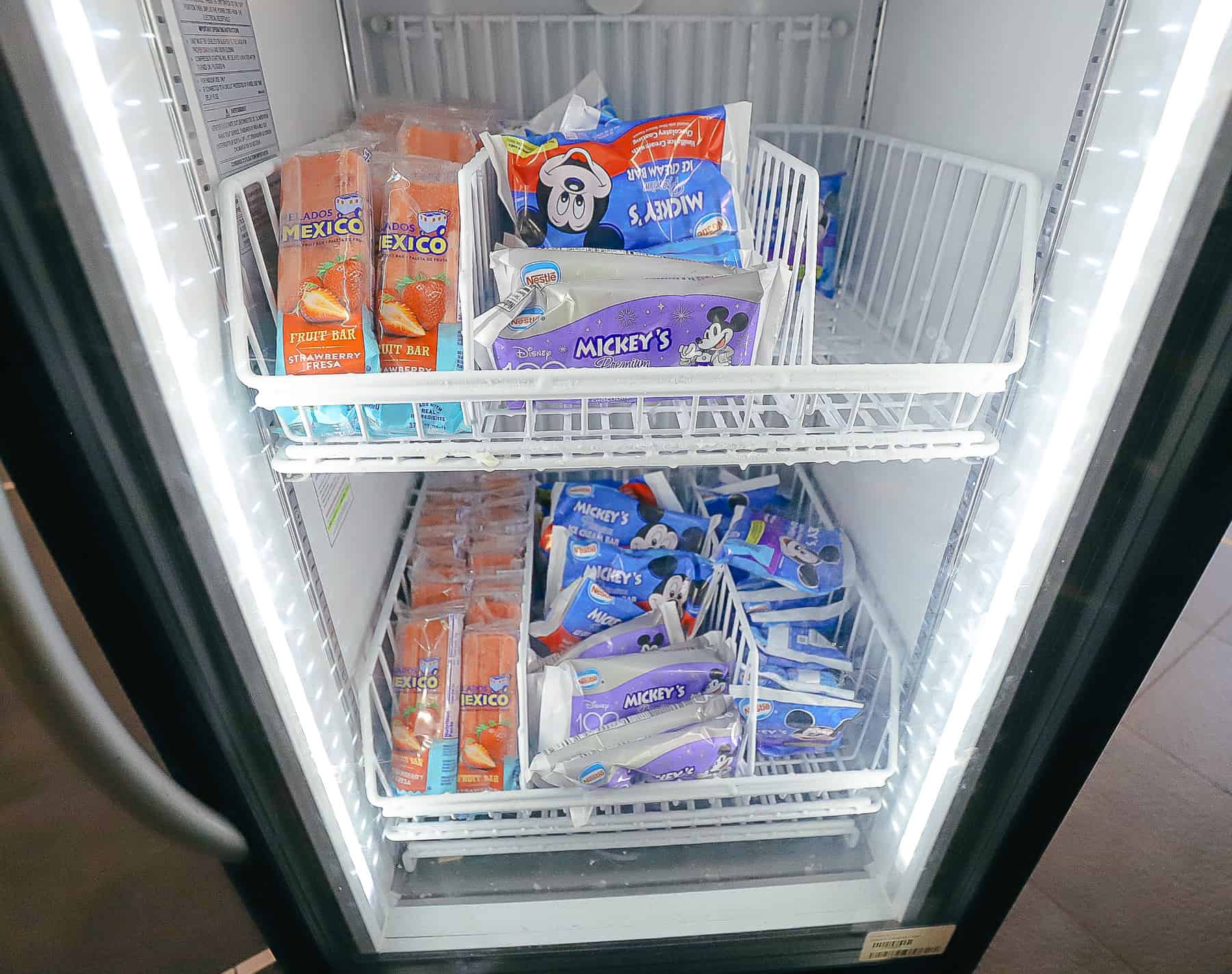 a freezer case with Mickey ice cream treat