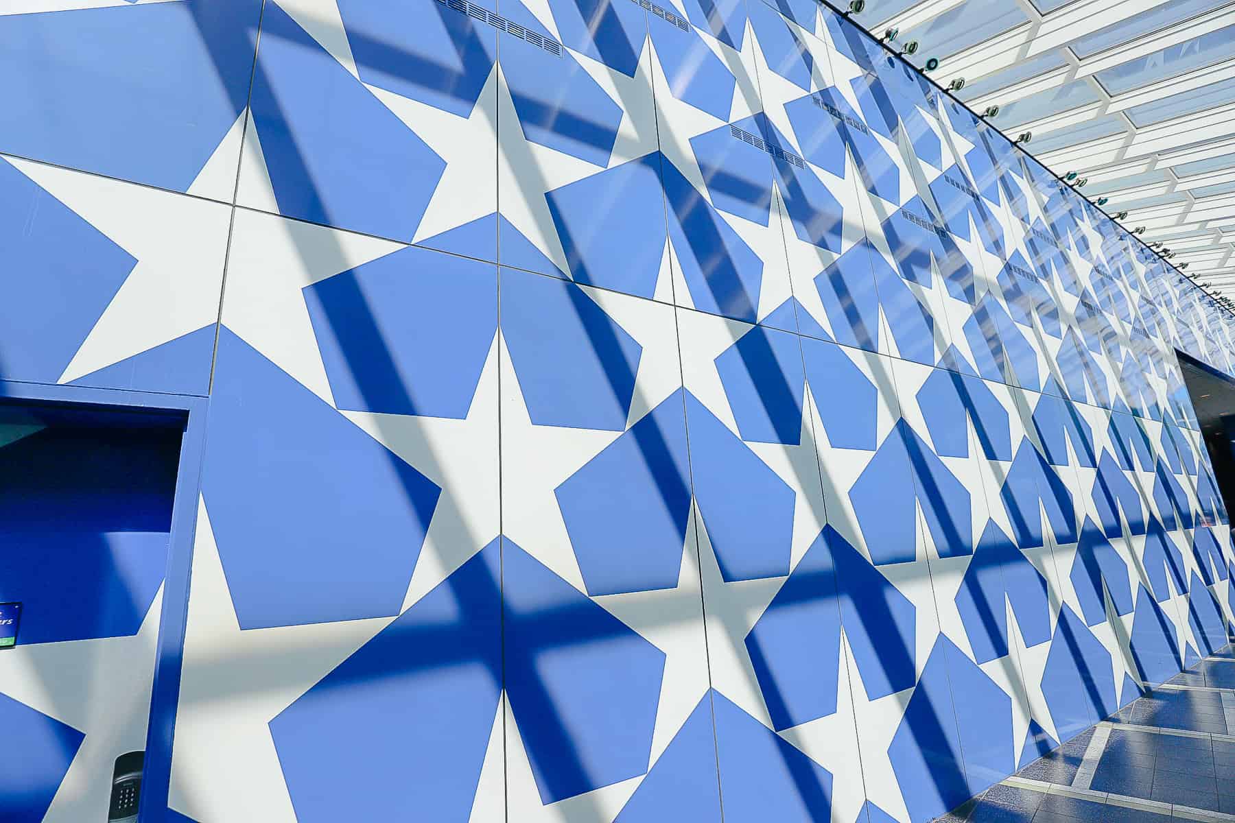 the interior blue wall with white stars 