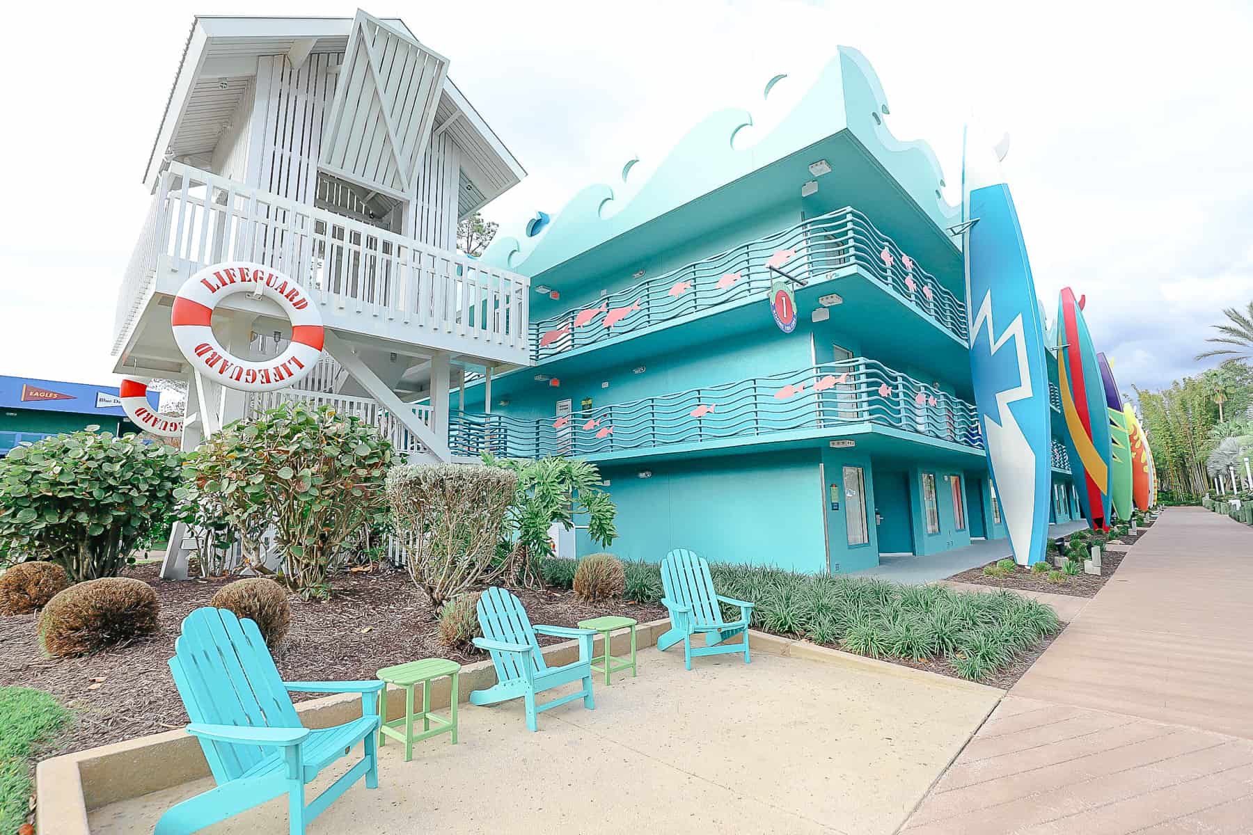 lifeguard chairs double as staircase wraps in Surf's Up 