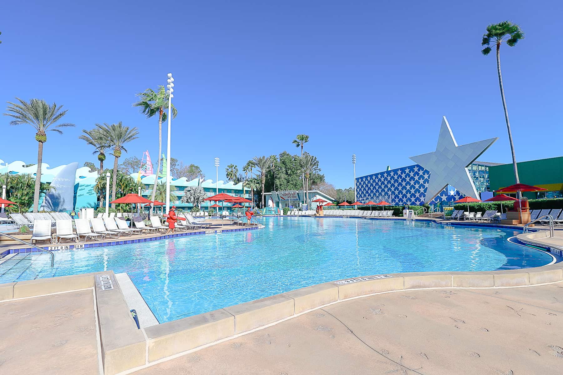 view of the feature pool with the giant All-Star in the background 