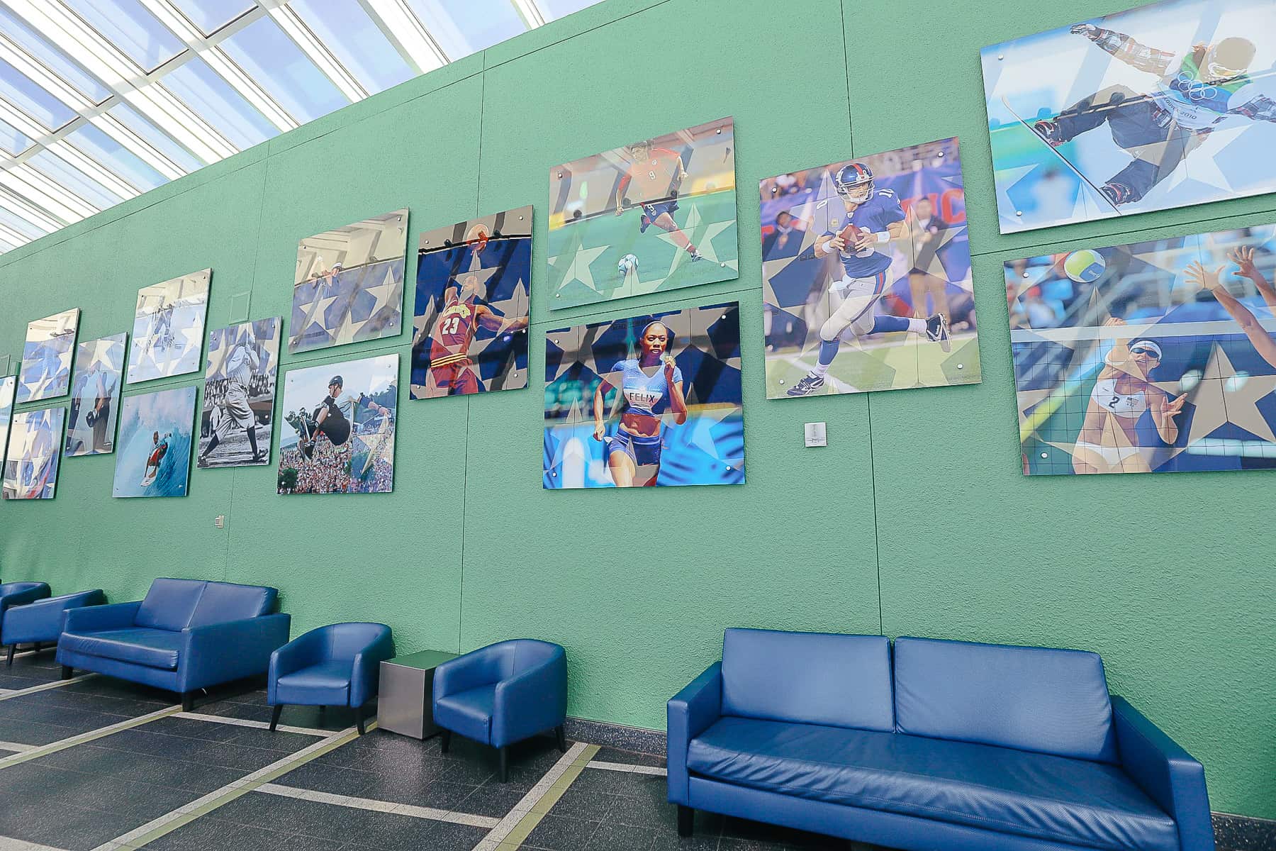 images of famous athletes in the lobby area of All-Star Sports 