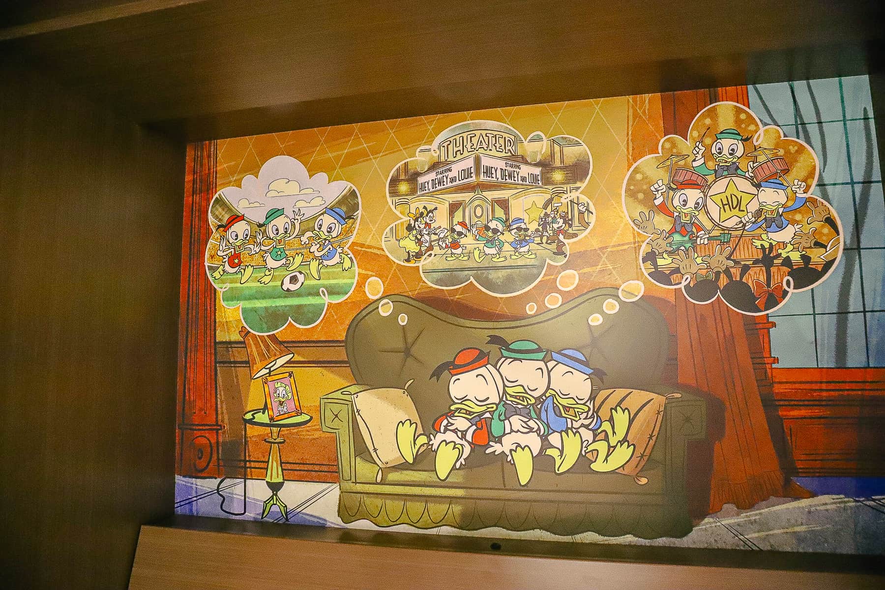 Donald Duck's nephews featured in the artwork above the table bed 