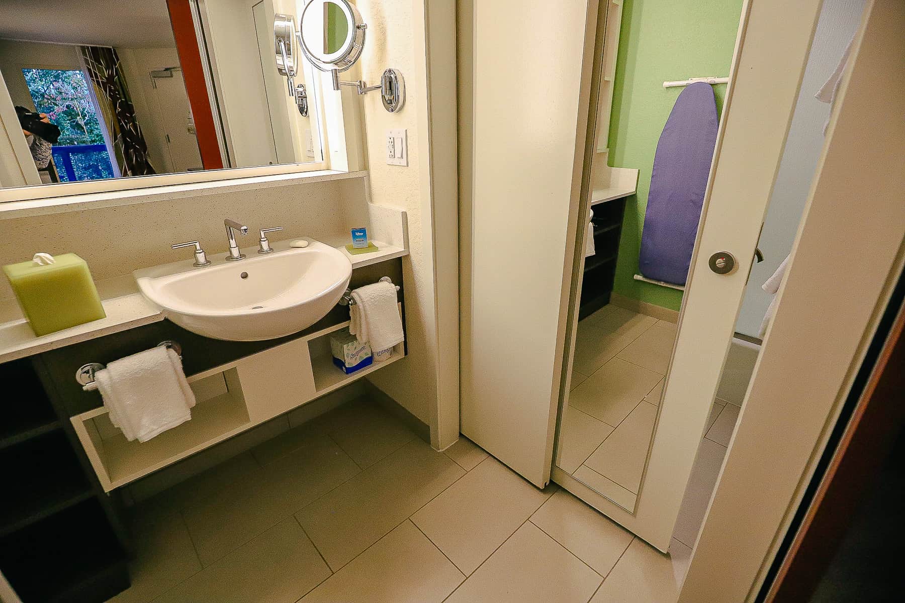 the guest bath has a vanity area and separate water closet 