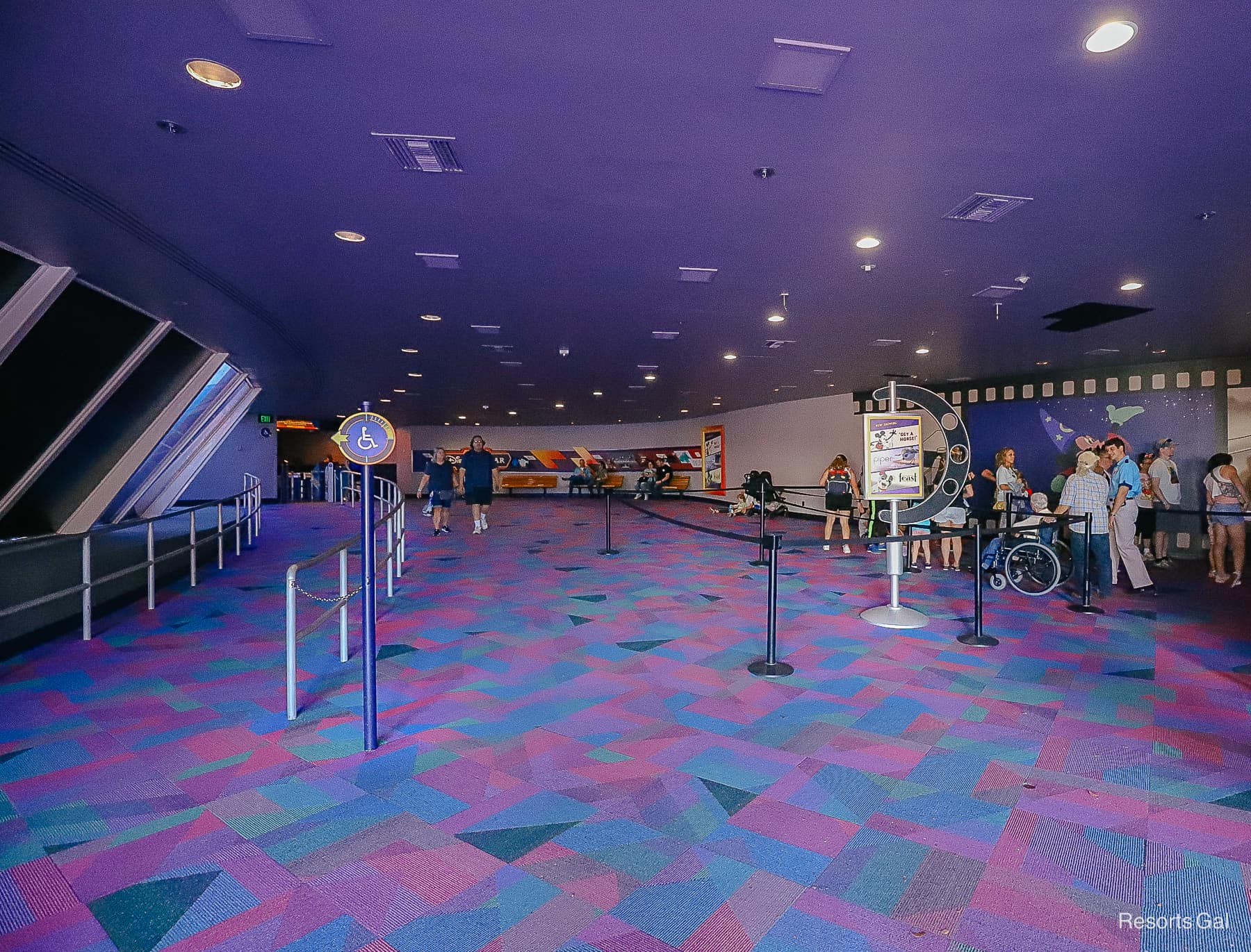 the theater has a large waiting area for guests 