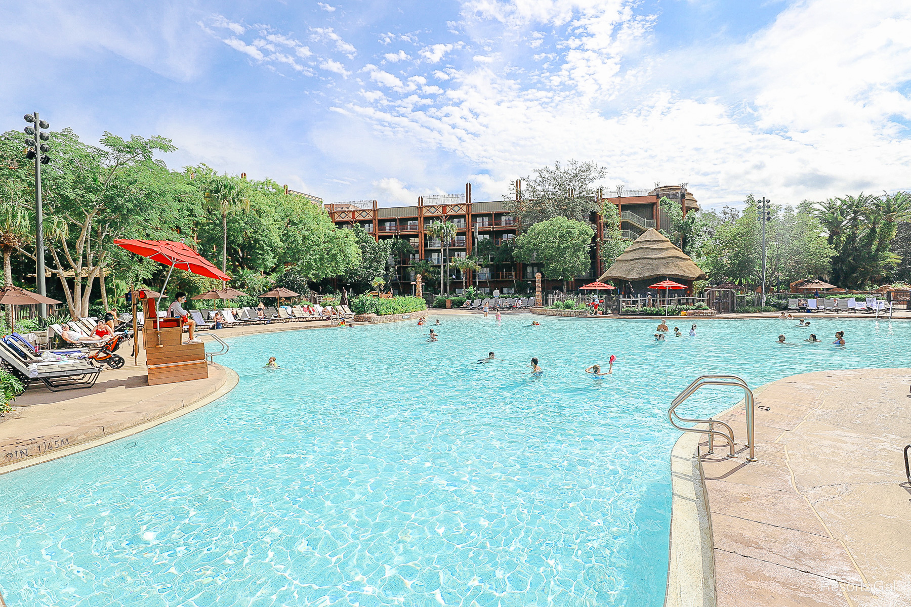 guests in the pool at Animal Kingdom Lodge's Jambo House 