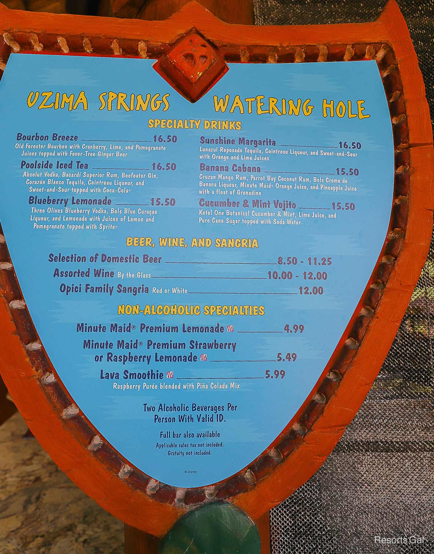 pool bar menu 