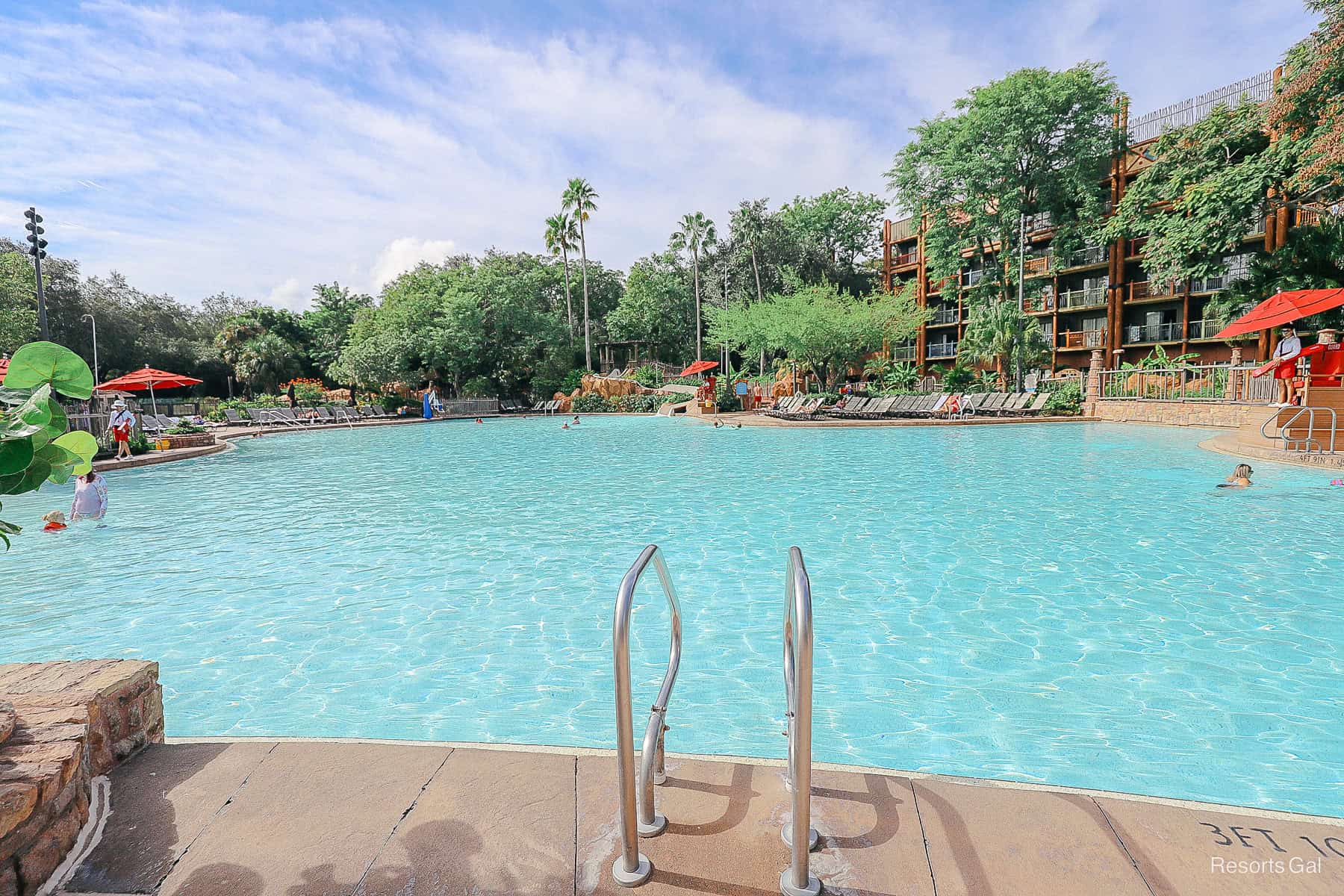 a ladder where guests can climb in or out of the pool 