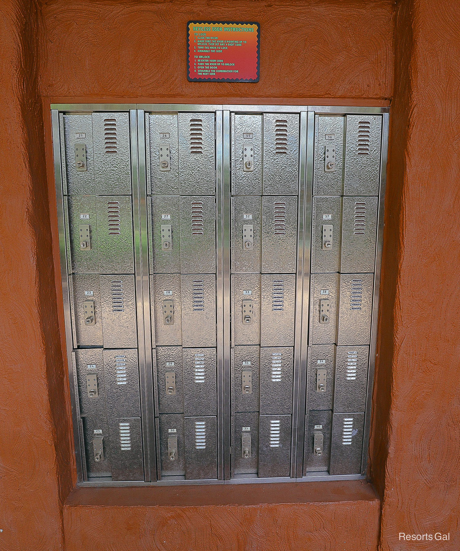 lockers by the pool area at Animal Kingdom Lodge 