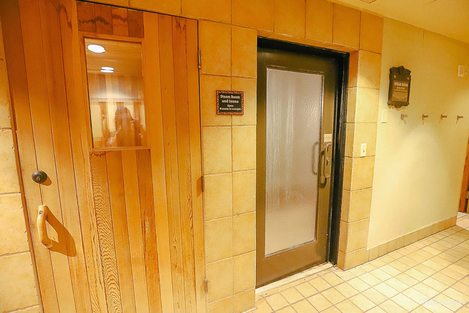 entrance to the steam room and sauna by the pool at Animal Kingdom Lodge 