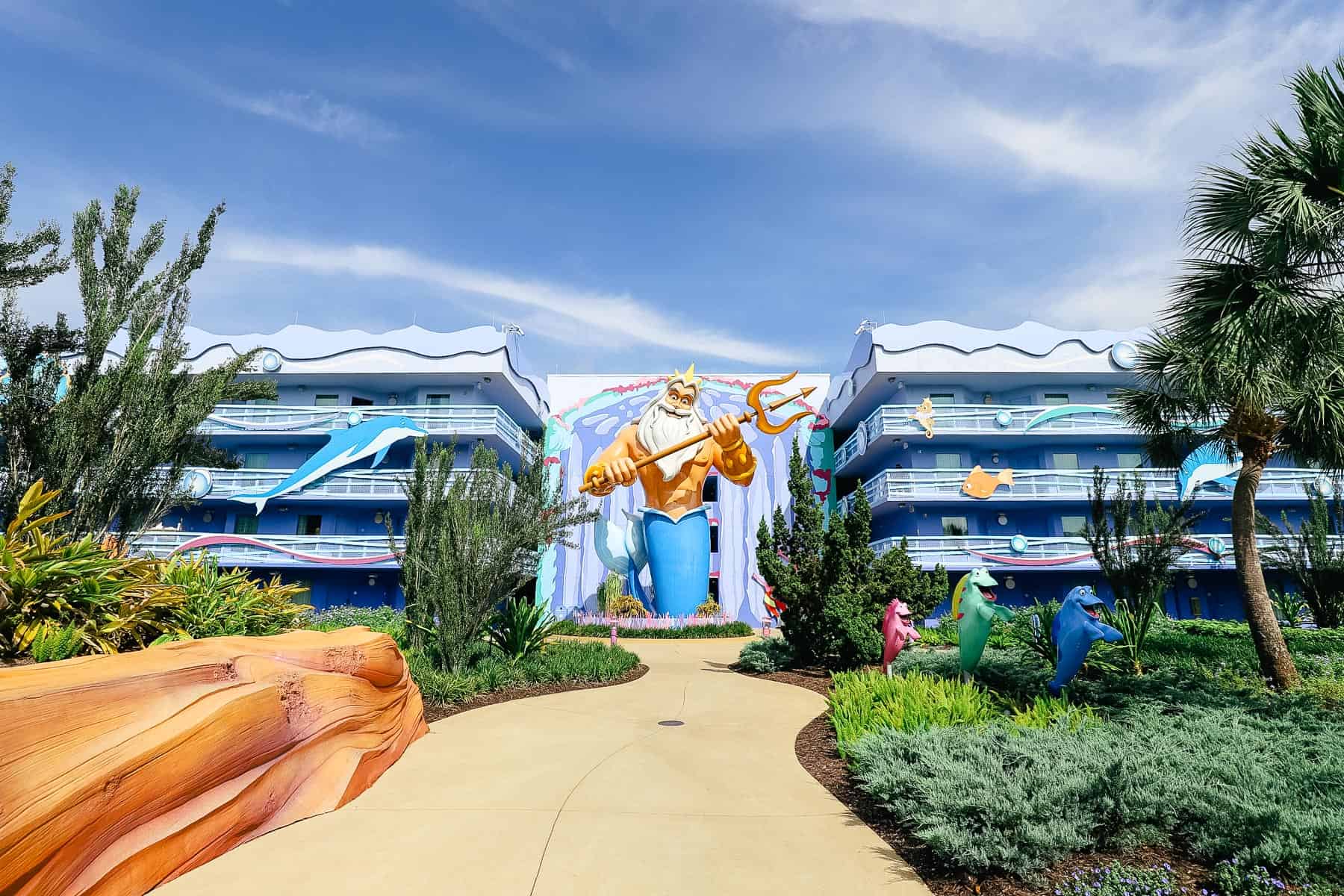 King Triton on his side of the courtyard at Art of Animation Resort. 