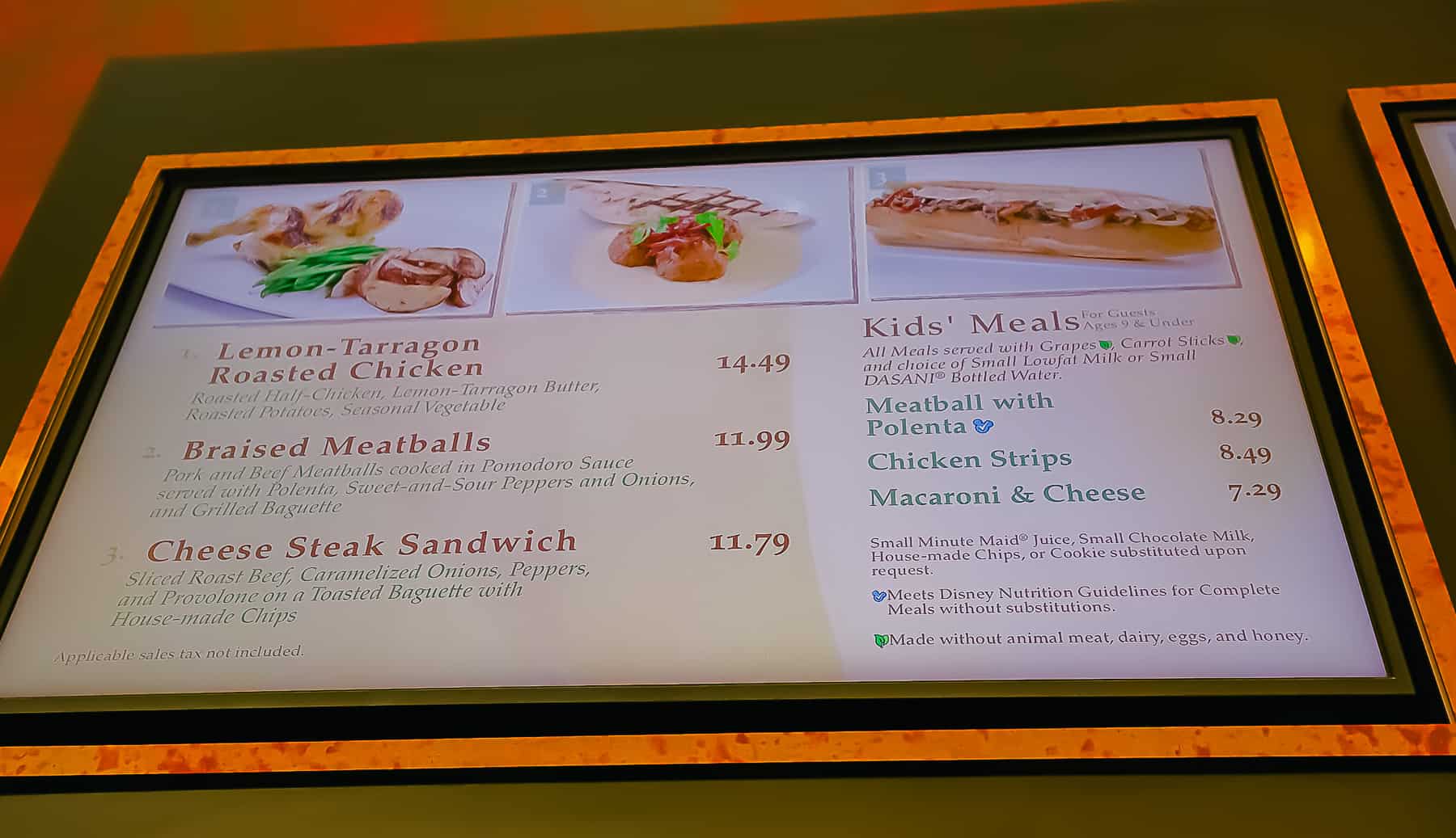 Menu with Lunch and Dinner Items 