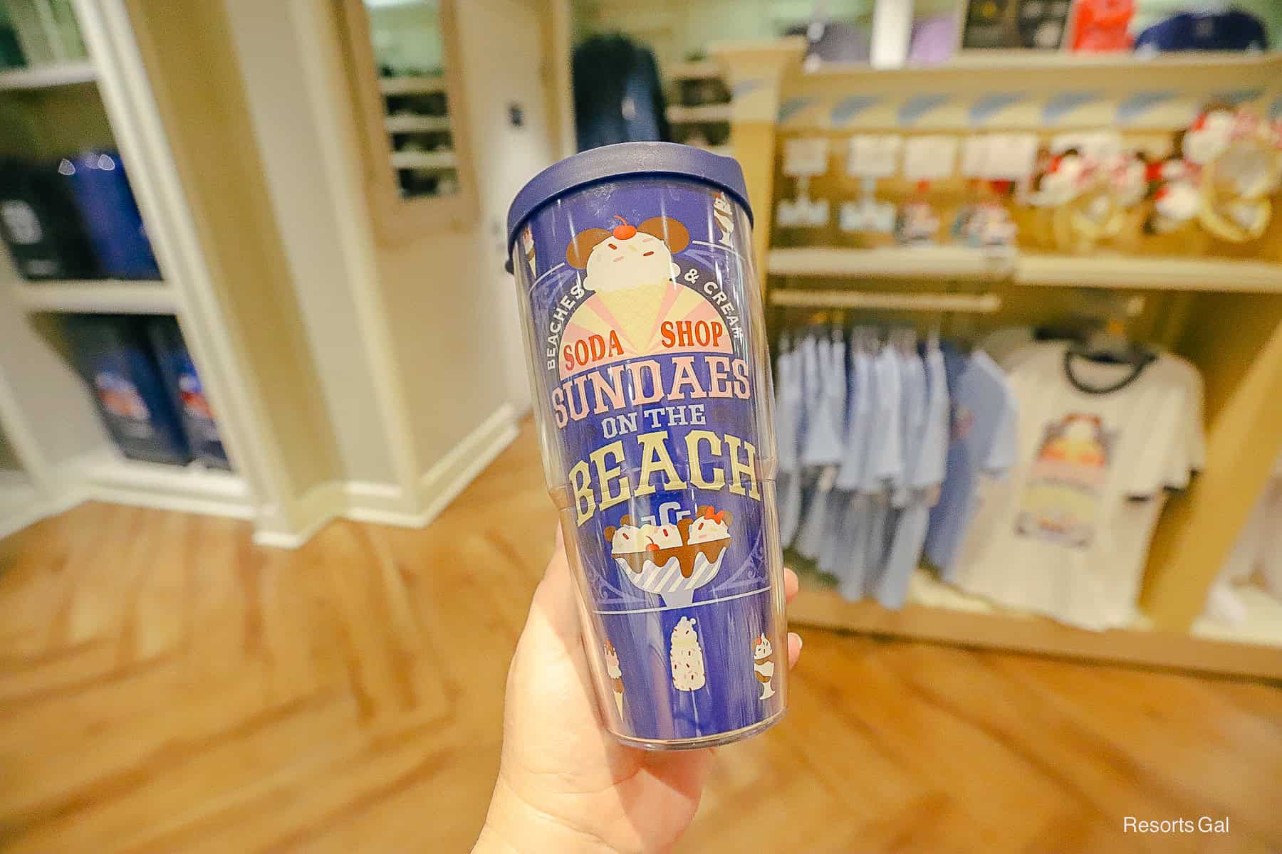 a blue Tervis Tumbler with the Beaches and Cream Logo
