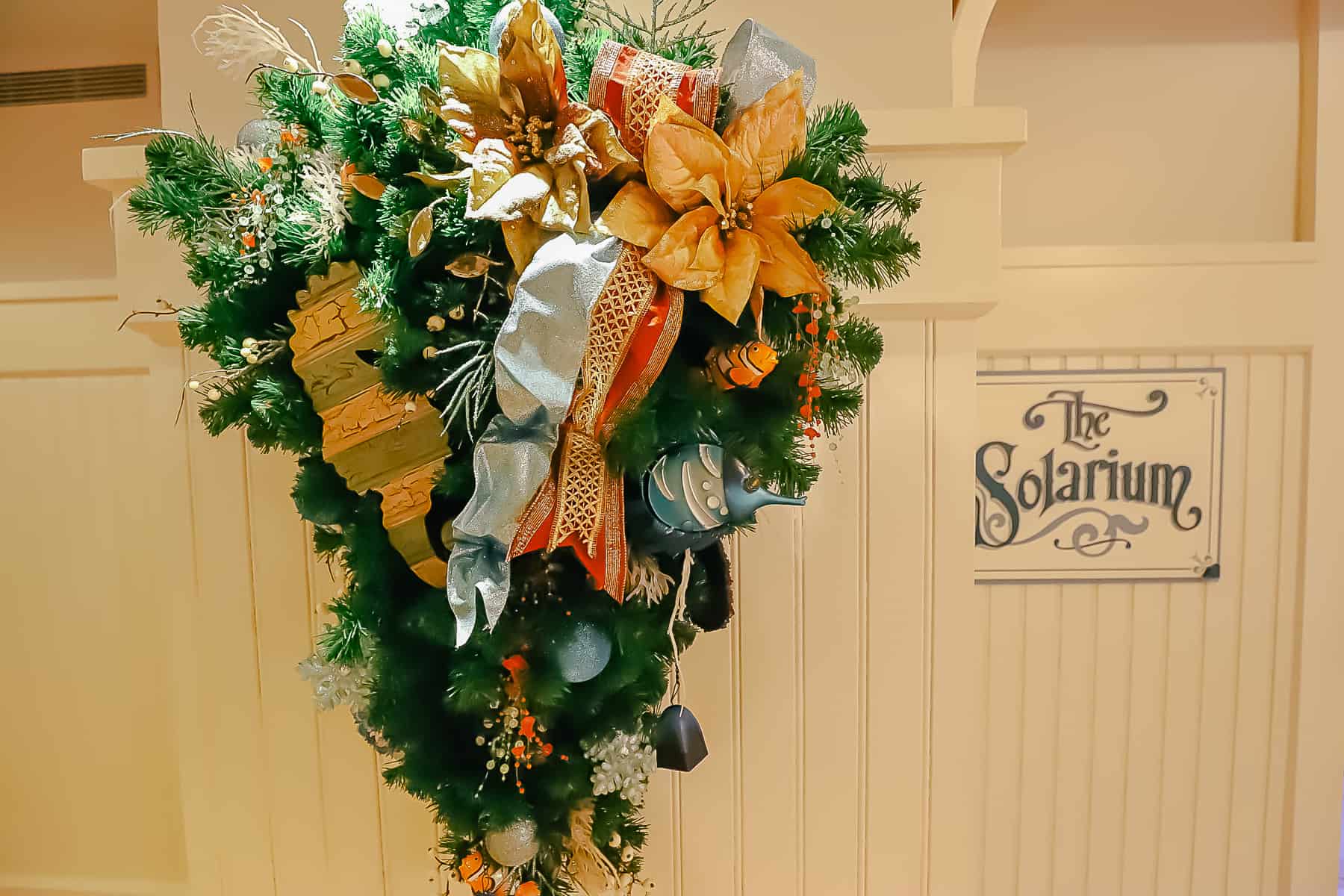 Christmas decor at Disney's Beach Club Solarium. 