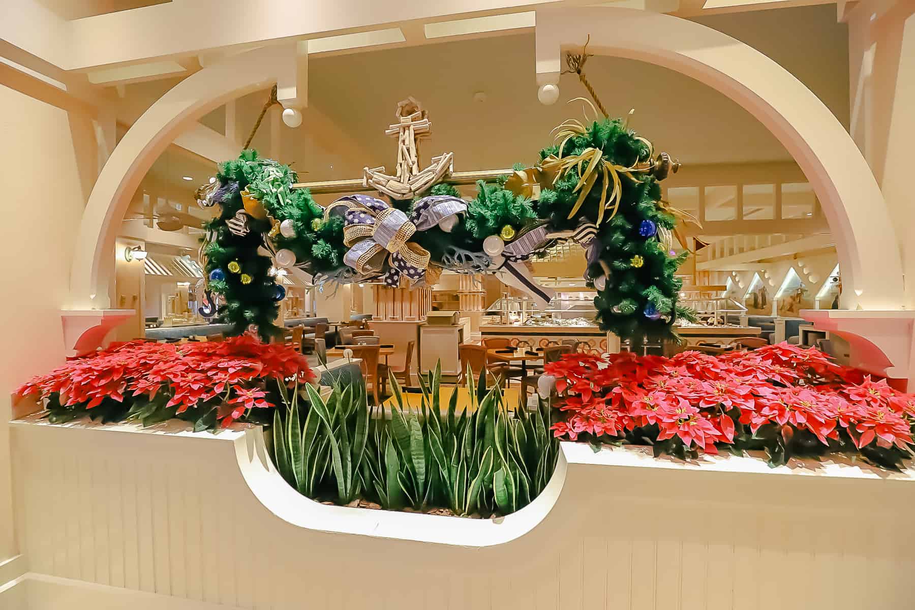 holiday florals and Christmas decorations in Disney's Beach Club 