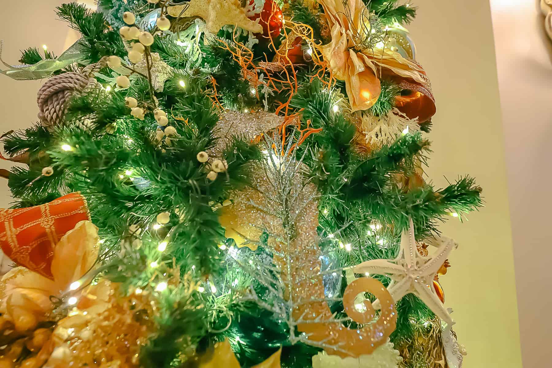 a glittery seahorse on the Christmas tree 