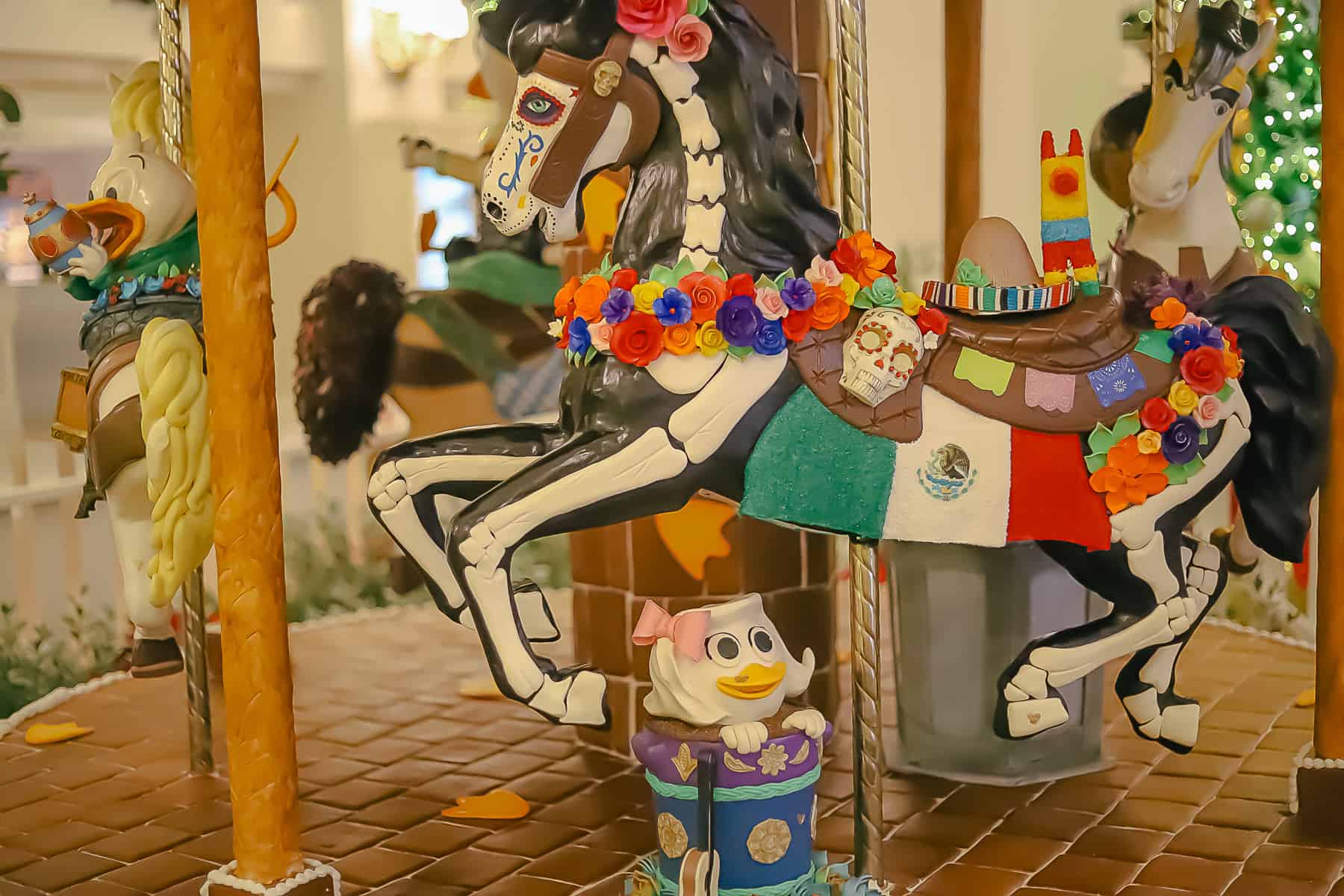 A gingerbread pony that's decorated to look like the Mexico Pavilion. 