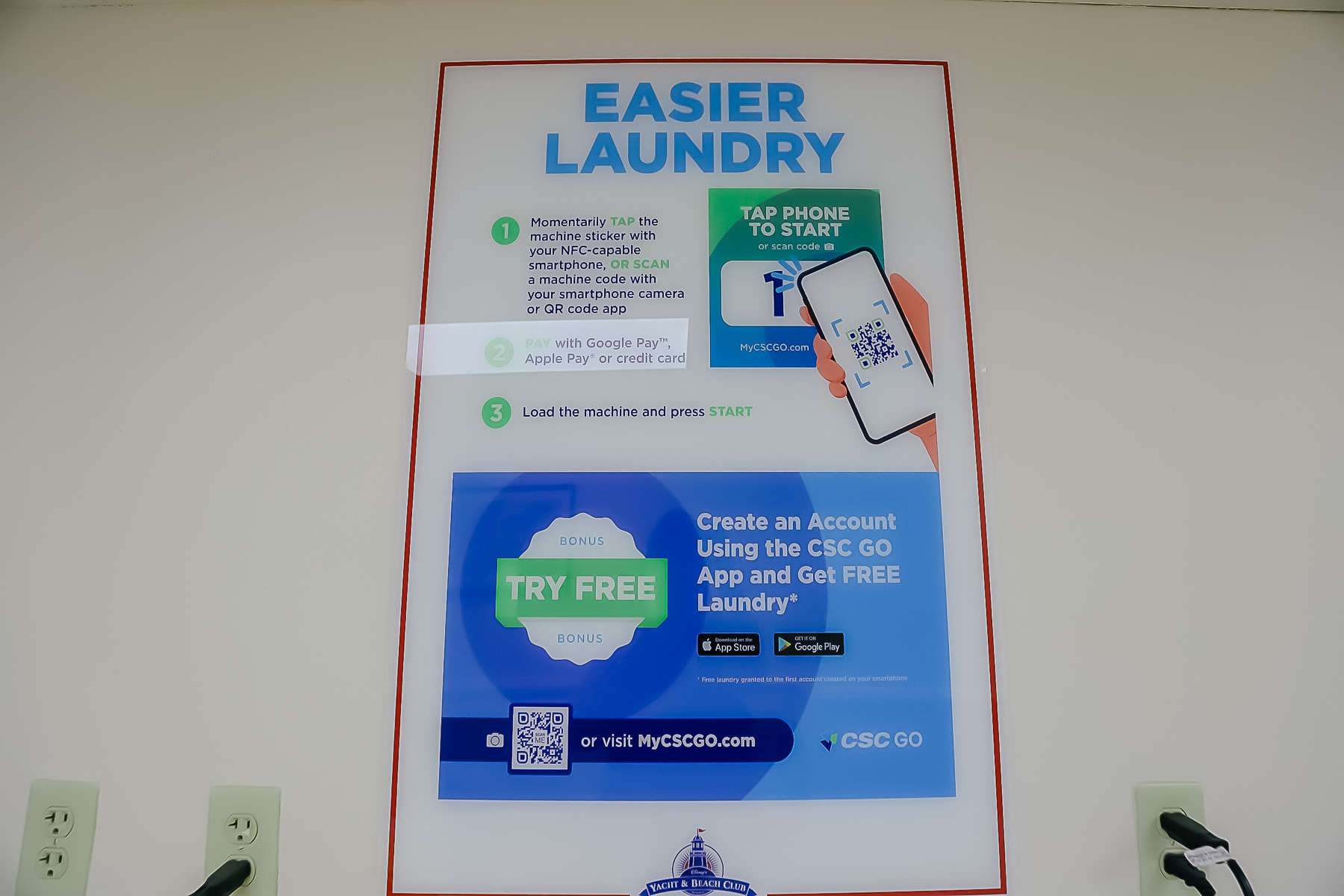 A sign that explains how to use the QR code to do laundry. 