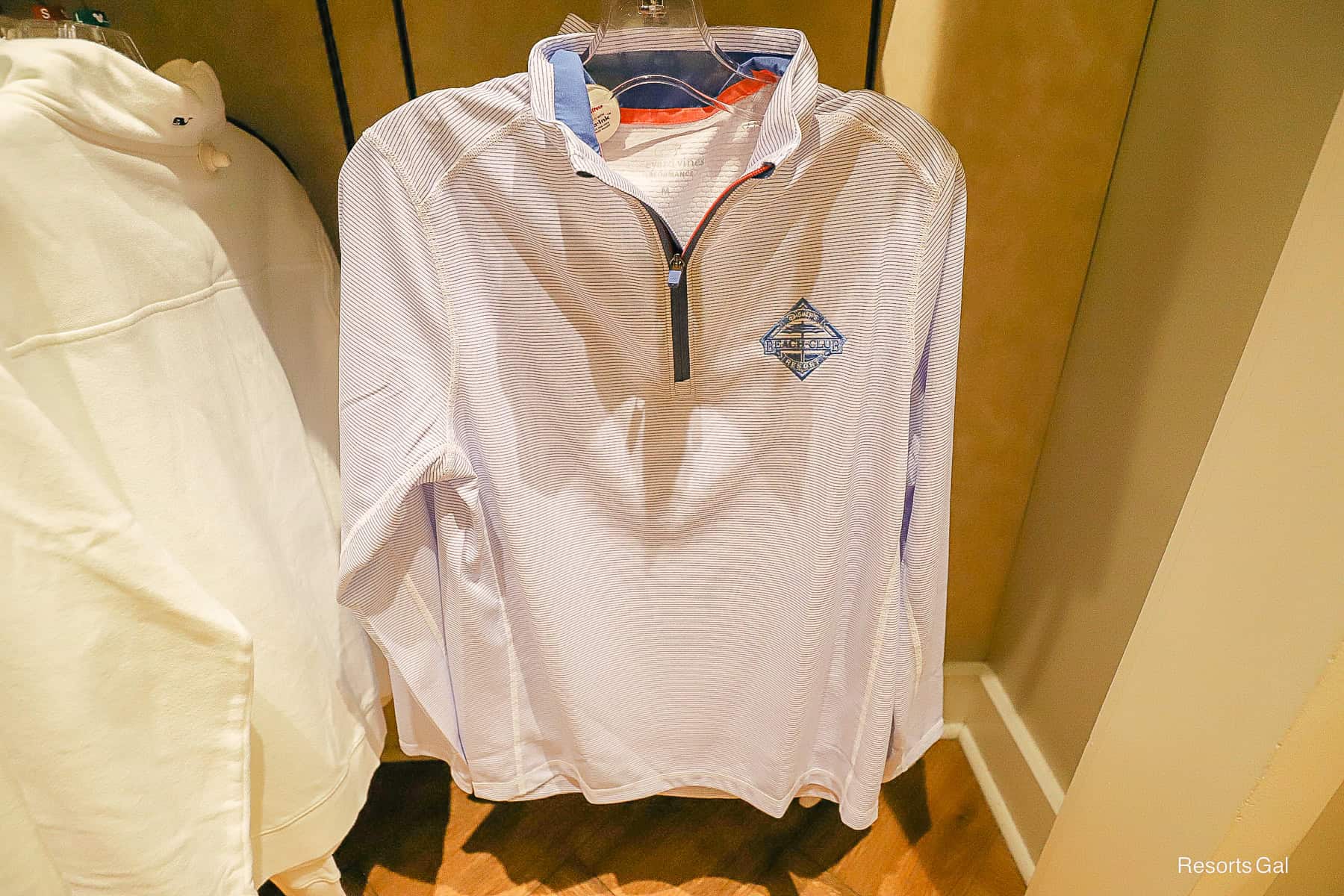 the front of a Vineyard Vines pullover with the Beach Club's logo 