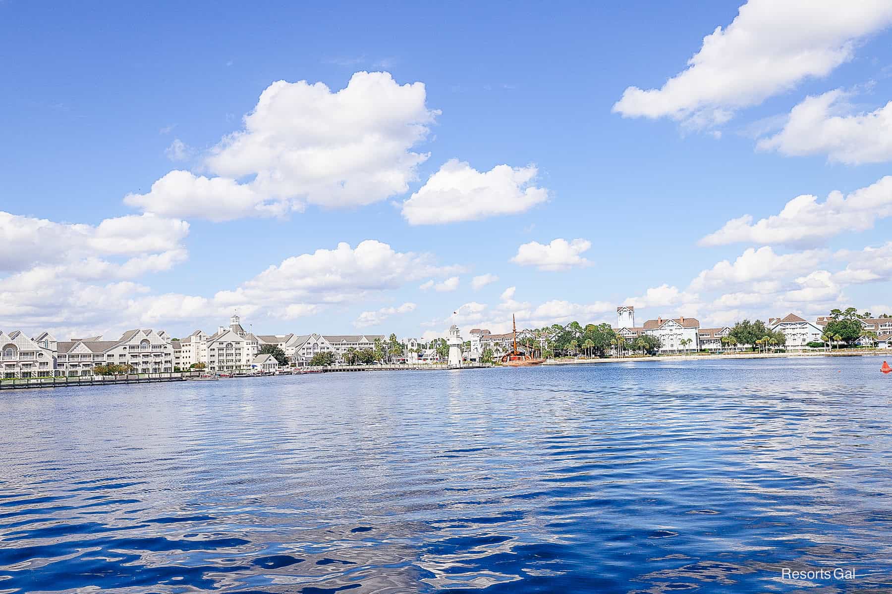 a view of the Beach and Yacht Club from across Crescent Lake