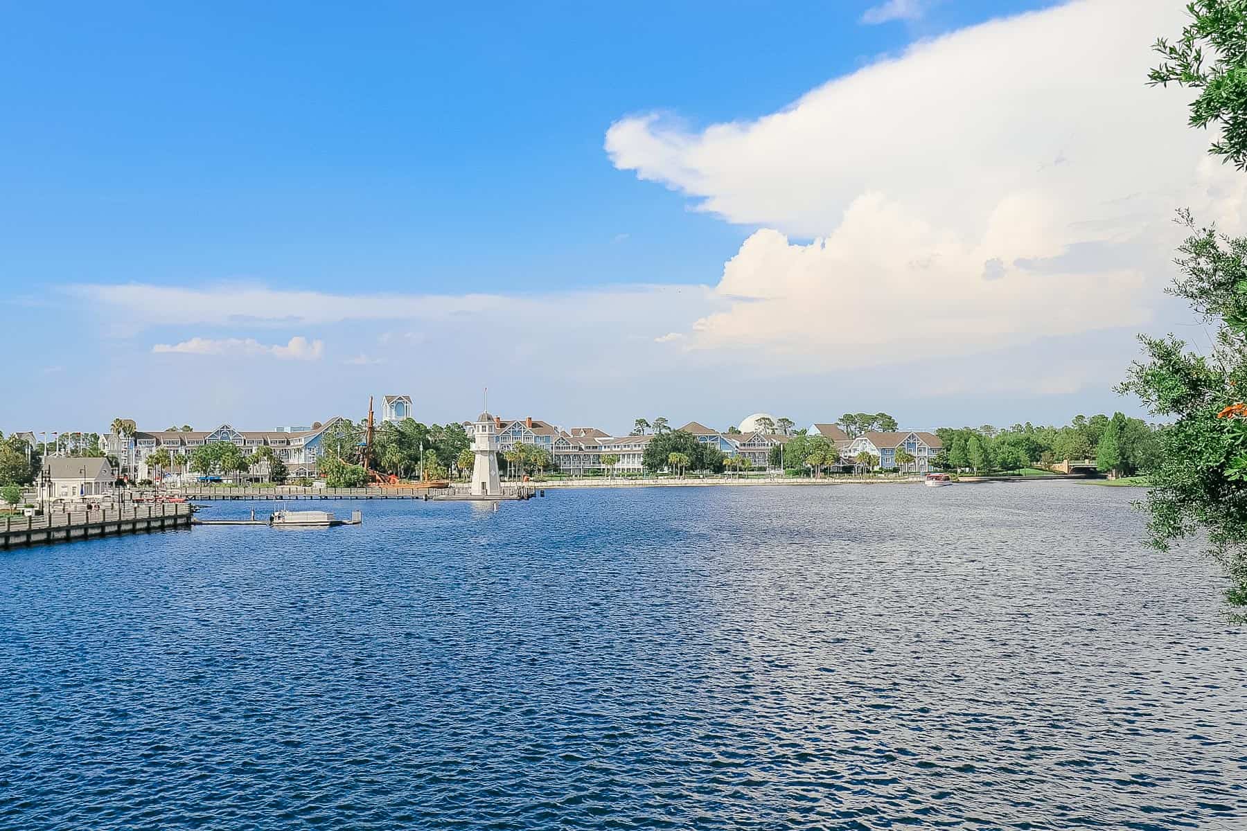 Disney's Beach Club sits on Crescent Lake in the distance. 