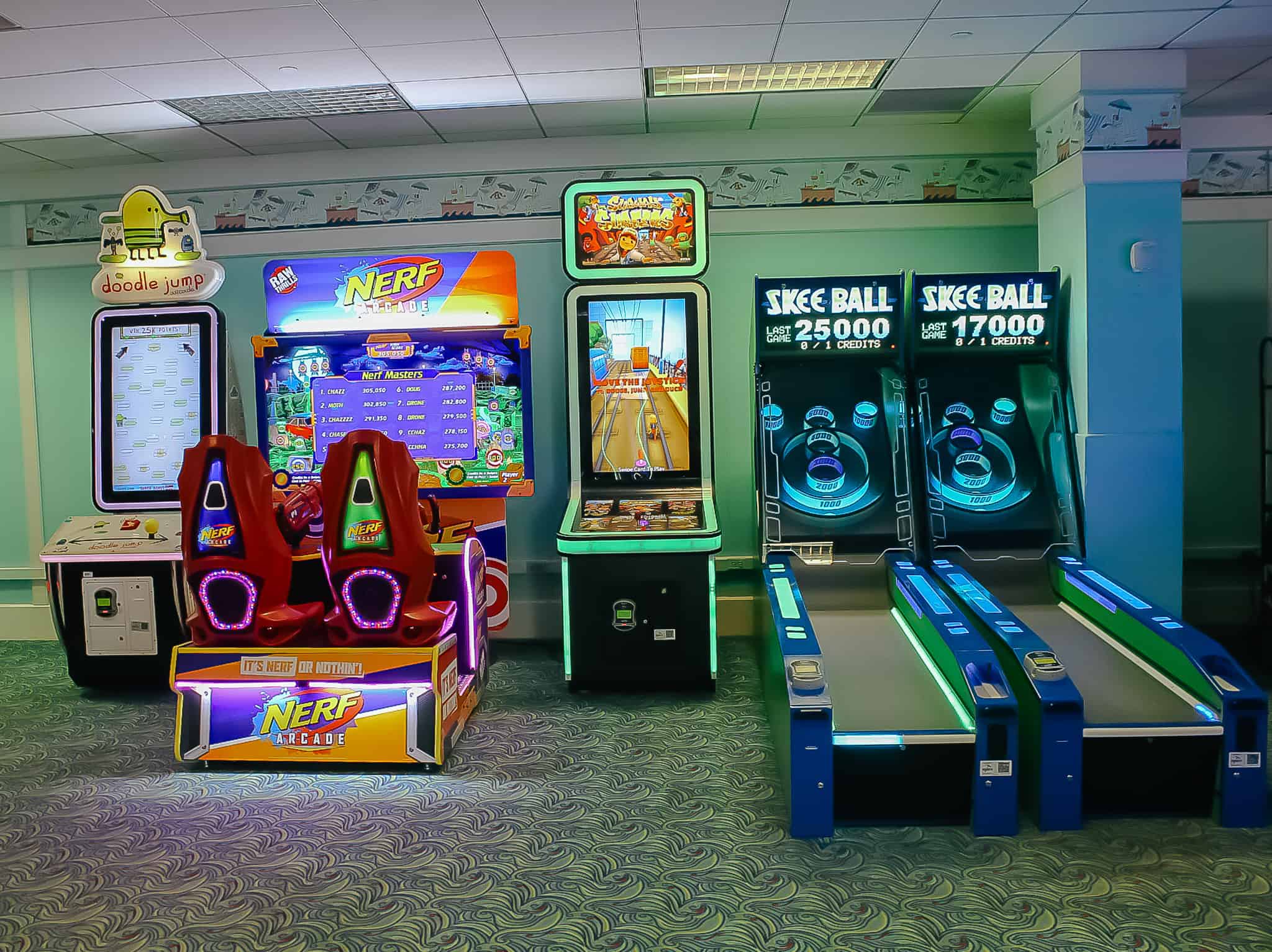 arcade games like Nerf arcade and Skee Ball