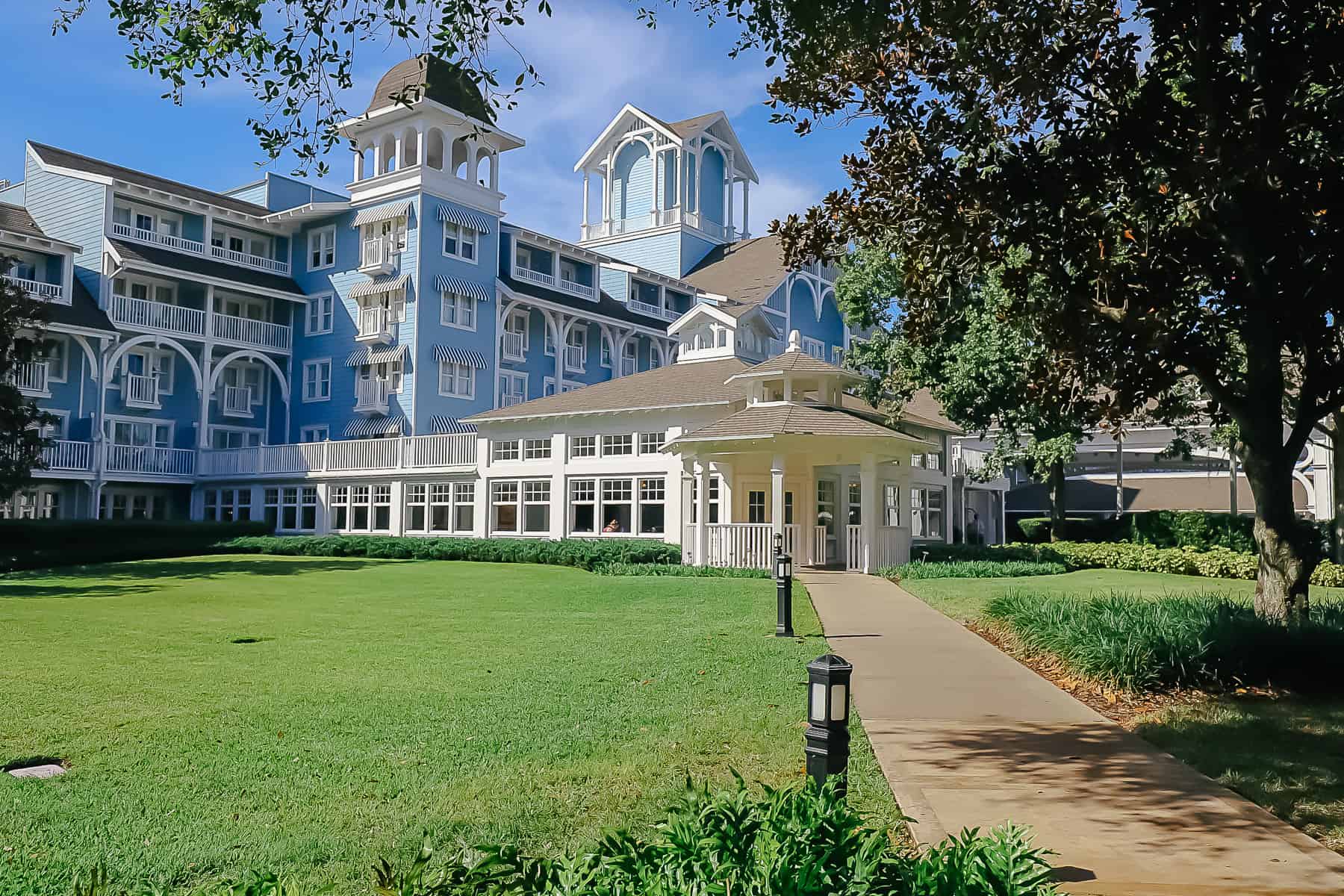 A photo of the walkway between Disney's Beach Club Resort and the Beach Club Villas. 