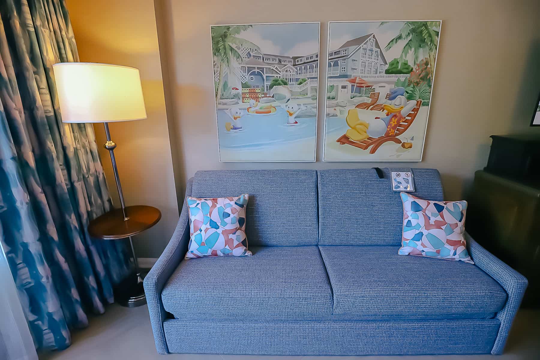 couch that converts into a single bed in the updated rooms at Disney's Beach Club 