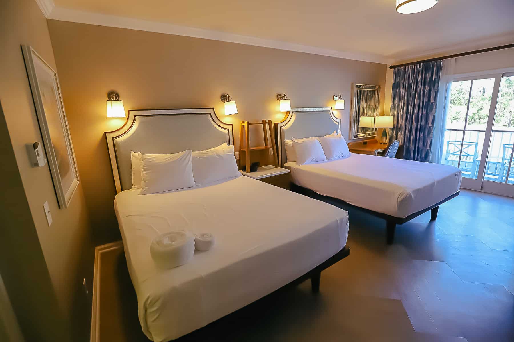 two queen size beds in a standard room at Disney's Beach Club 