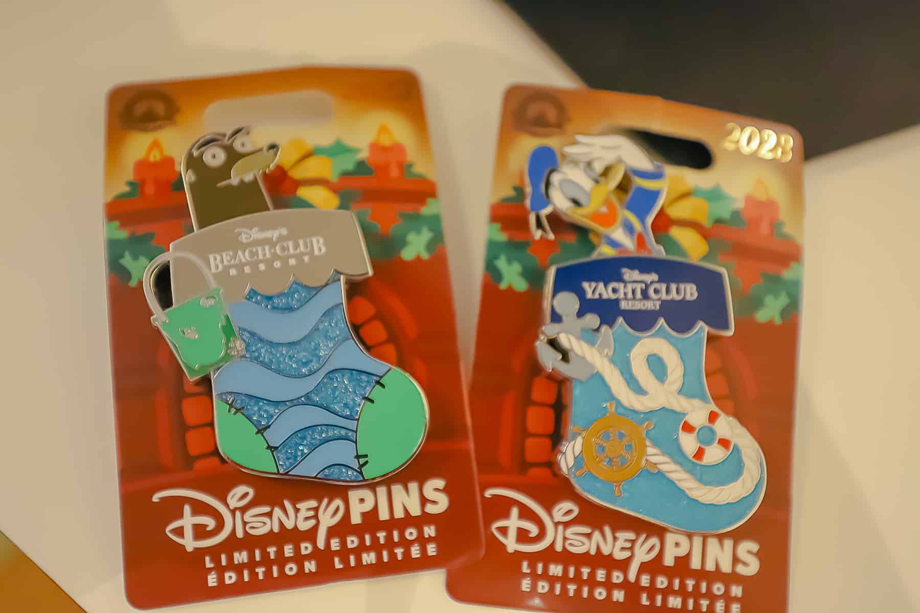 Stocking pins with Donald Duck for the Yacht Club Resort