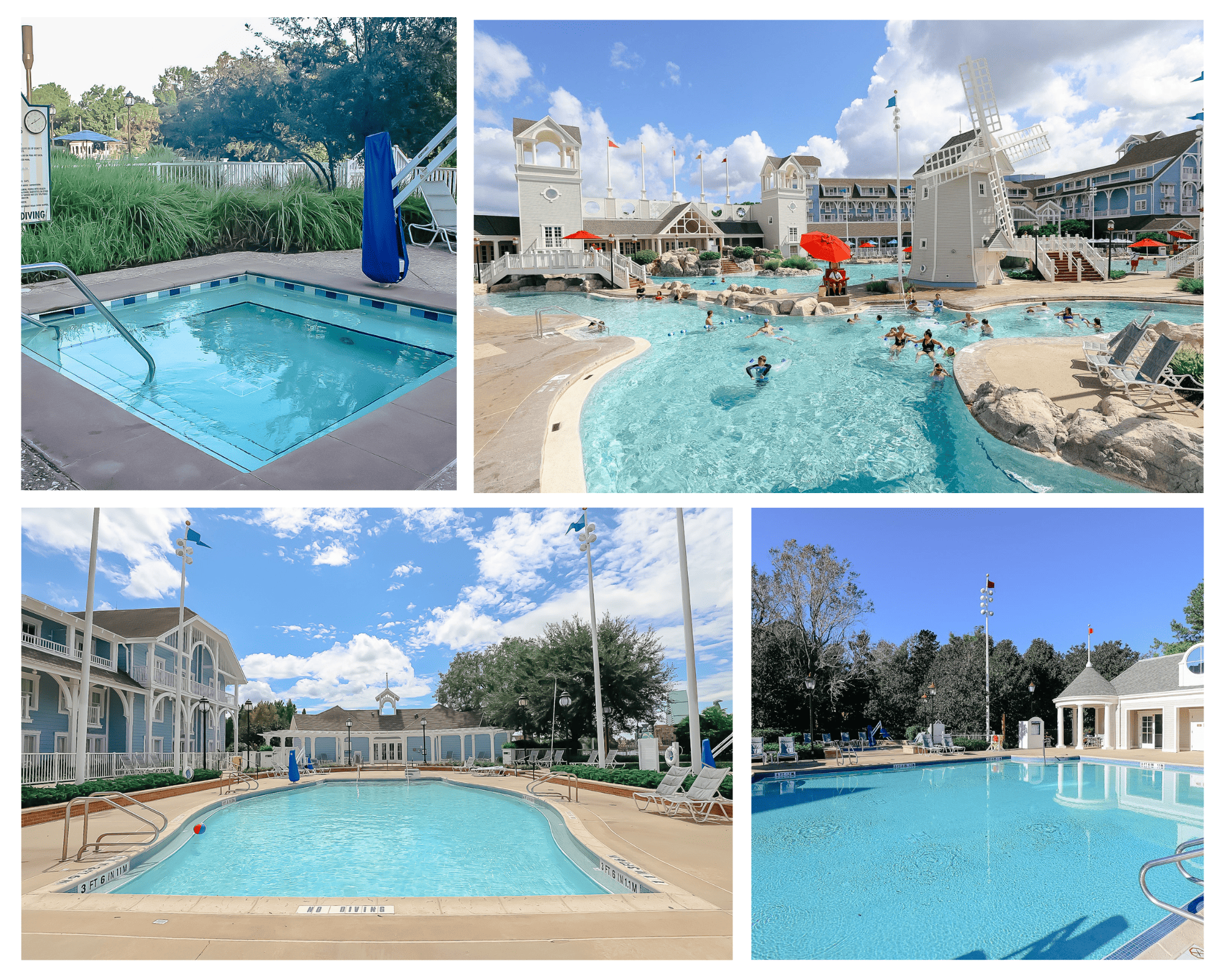 photo that shows all four of the pool area between Disney's Beach and Yacht Club 