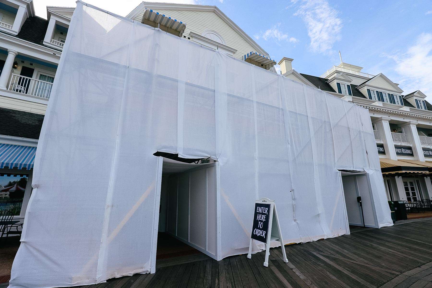 A scrim over Disney's Boardwalk Bakery.