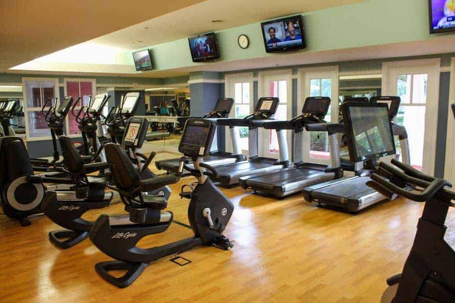 the interior of a gym at Disney Hotel 