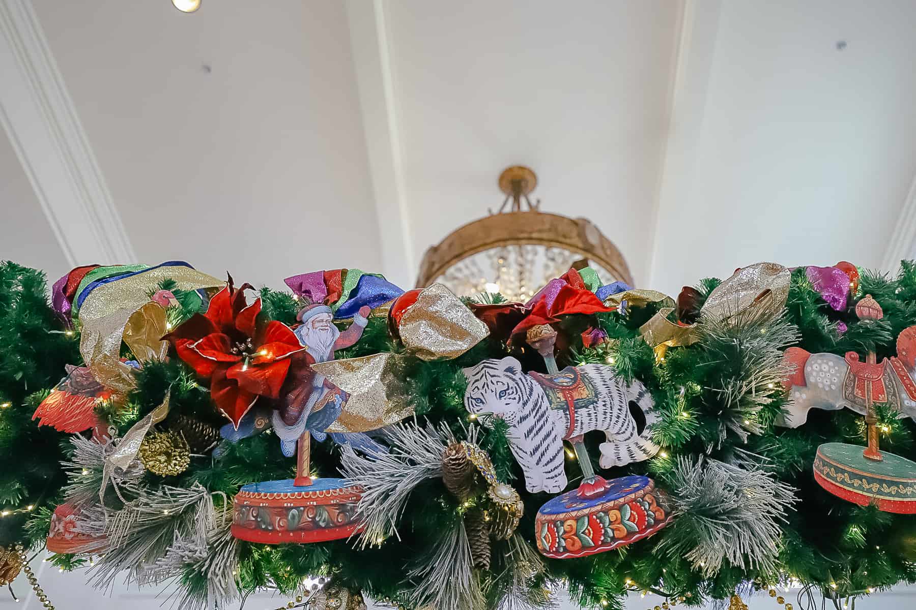 Garland with carousel ornaments that look like they belong in the circus