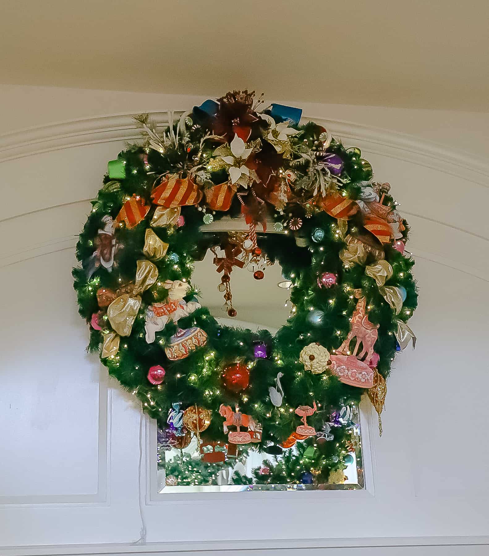 a wreath hanging in the lobby of Disney's Boardwalk