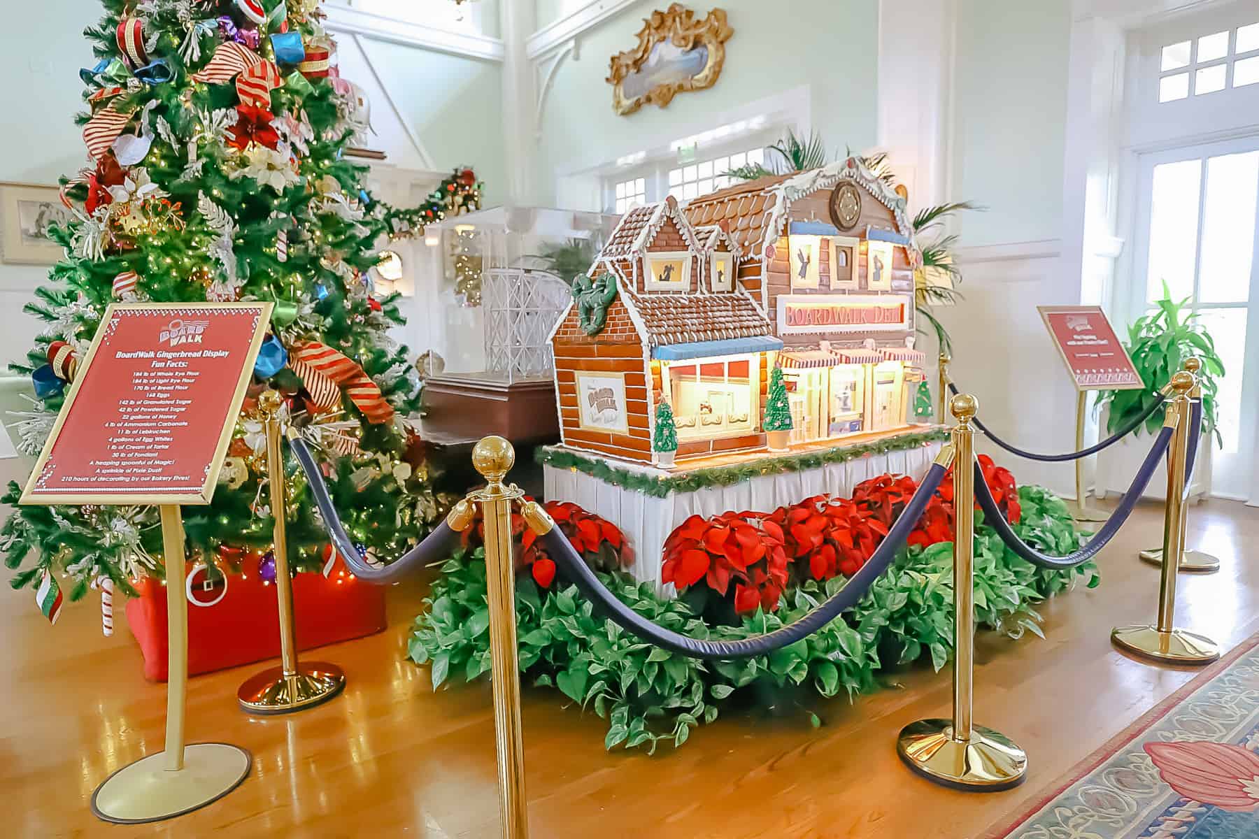 shows the entire view of the gingerbread display with signage 