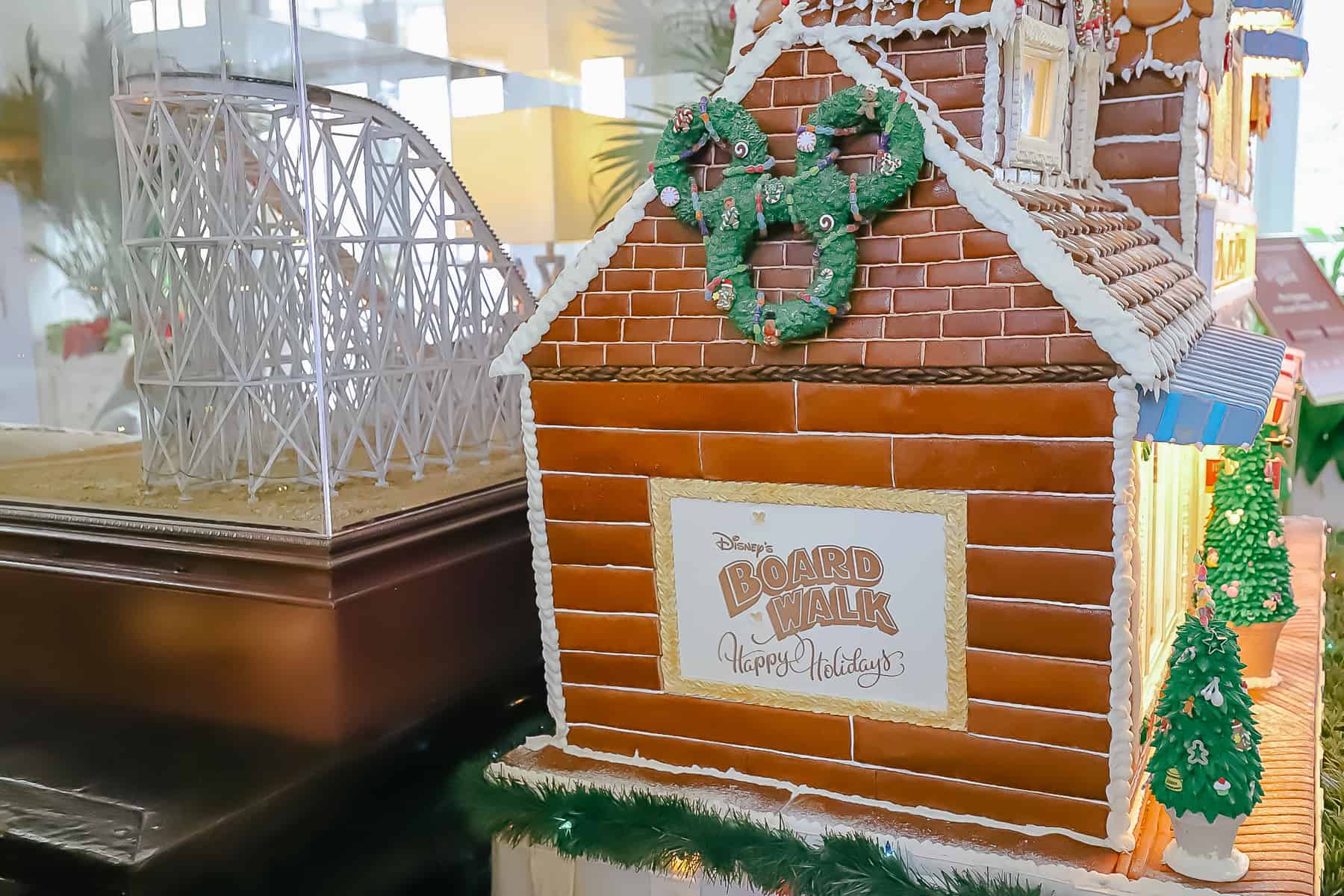left side angle of the gingerbread house at Disney's Boardwalk Inn 