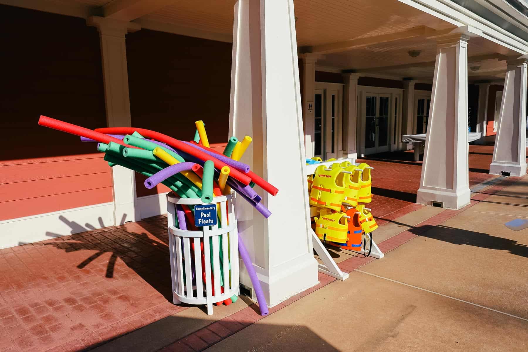 a bin with complimentary pool floats at the Boardwalk Villas Pool 