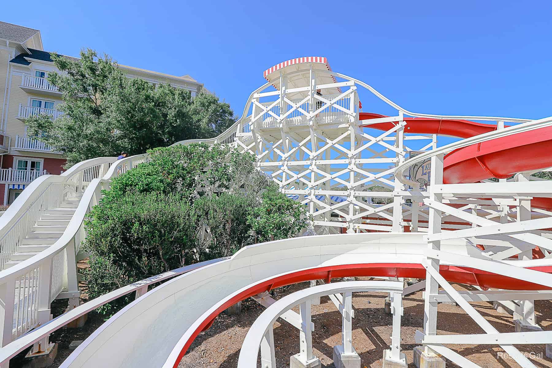 the wooden roller coaster structure of Boardwalk Inn's slide 